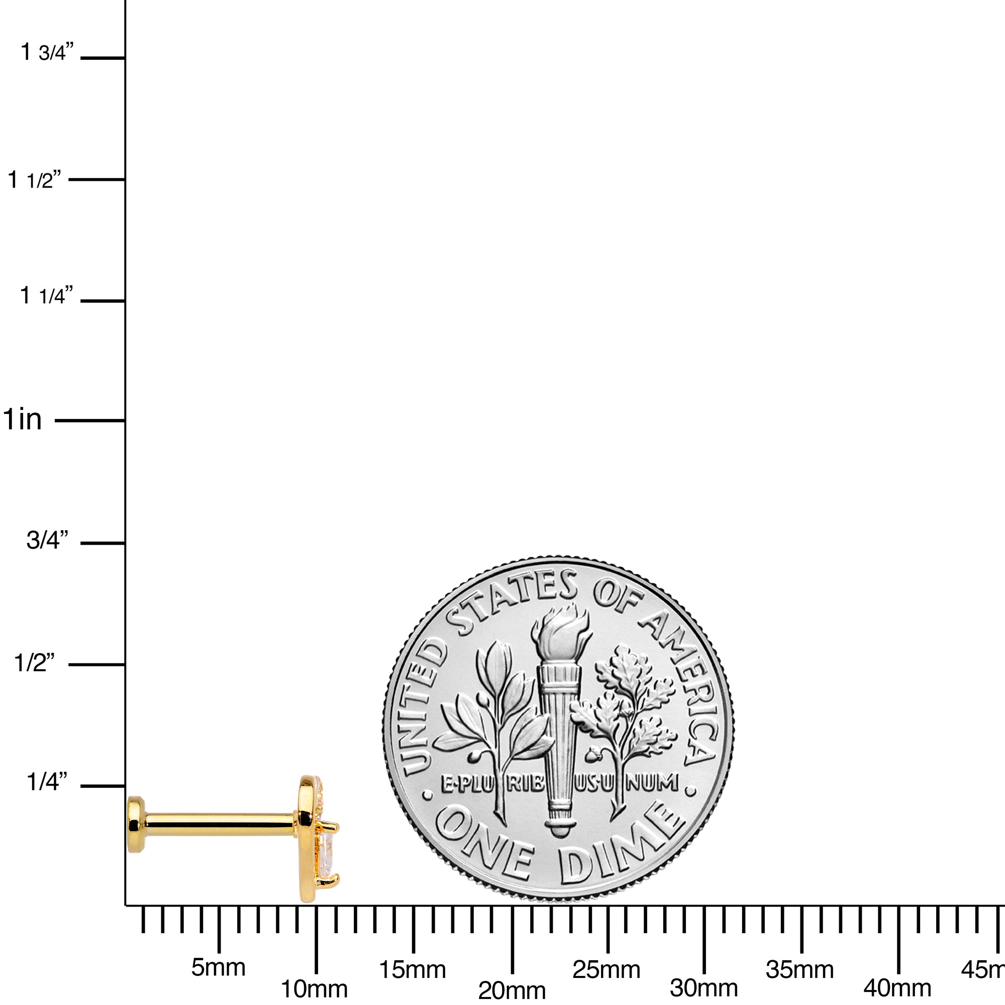 16G 5/16 Clear CZ Gem Gold Tone Heart Internally Threaded Labret