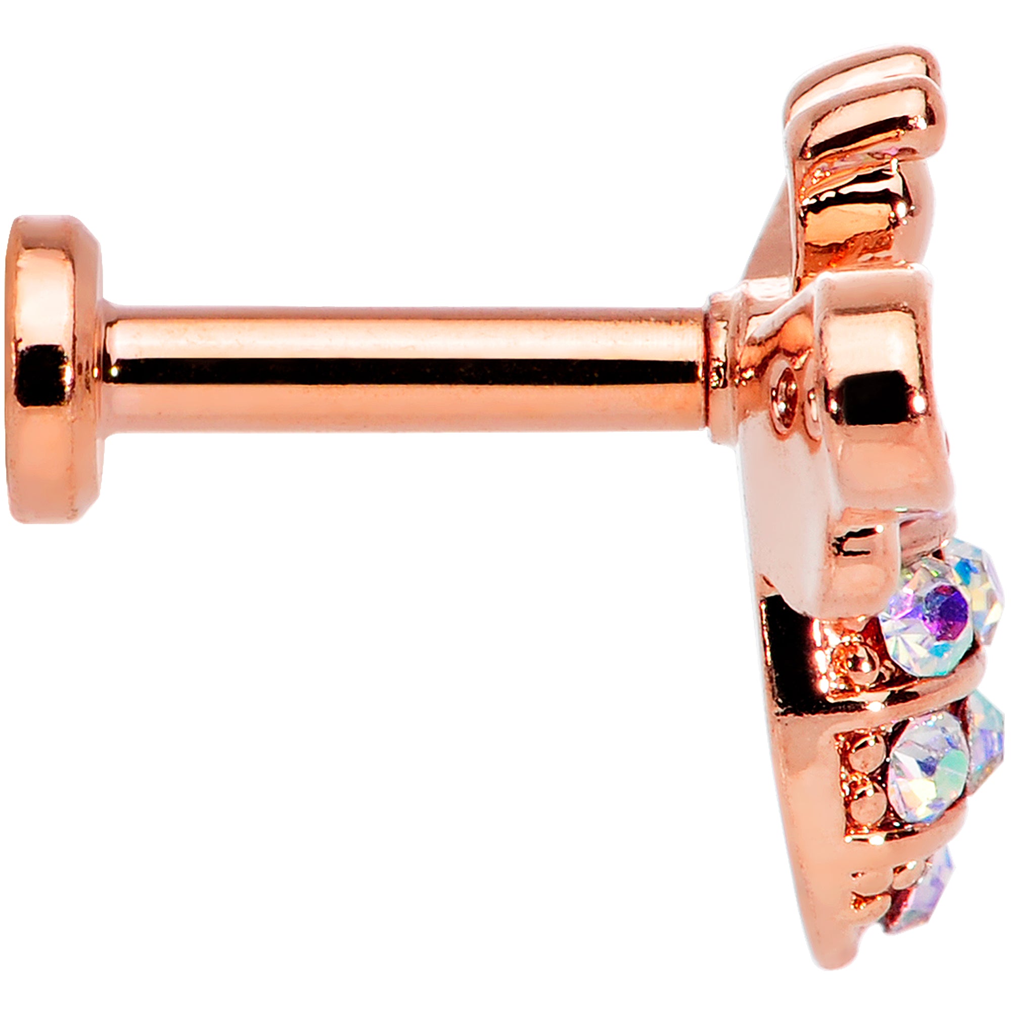 16G 1/4 Aurora CZ Gem Rose Gold Hue Bee Internal Thread Labret