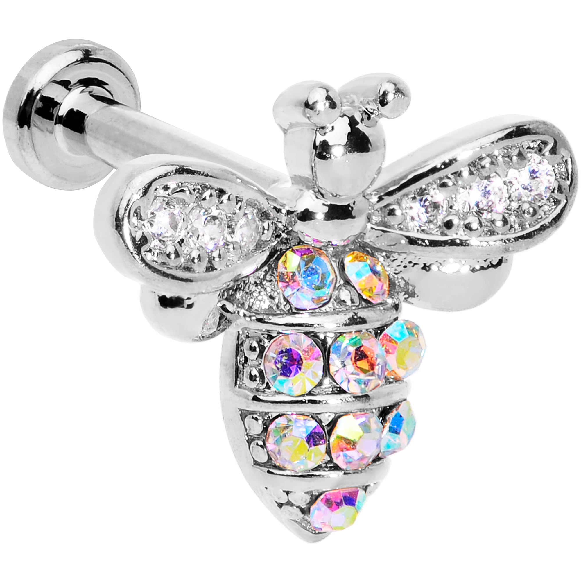 16G 1/4 Aurora CZ Gem Beauty Bee Internally Threaded Labret