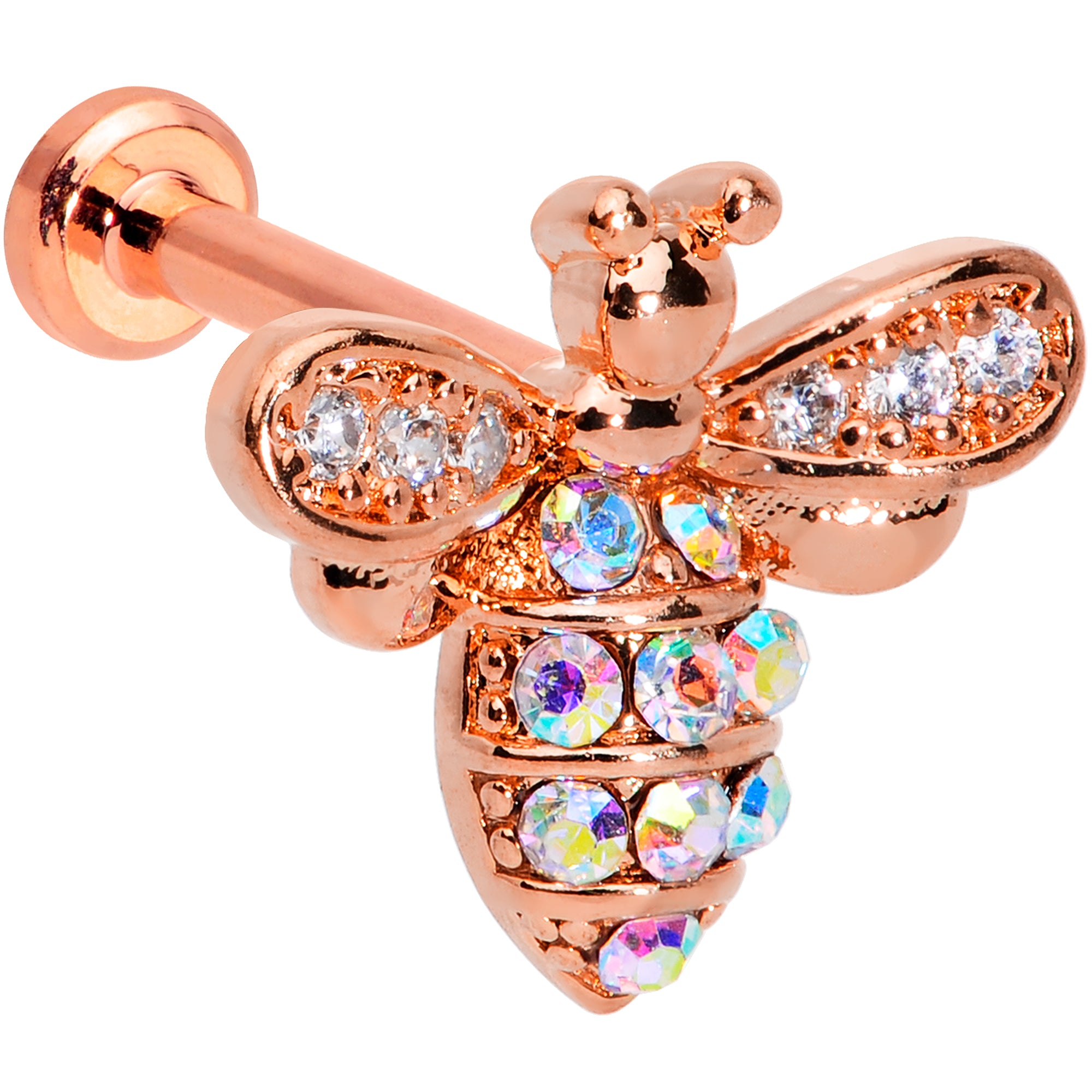 16G 5/16 Aurora CZ Gem Rose Gold Hue Bee Internal Thread Labret
