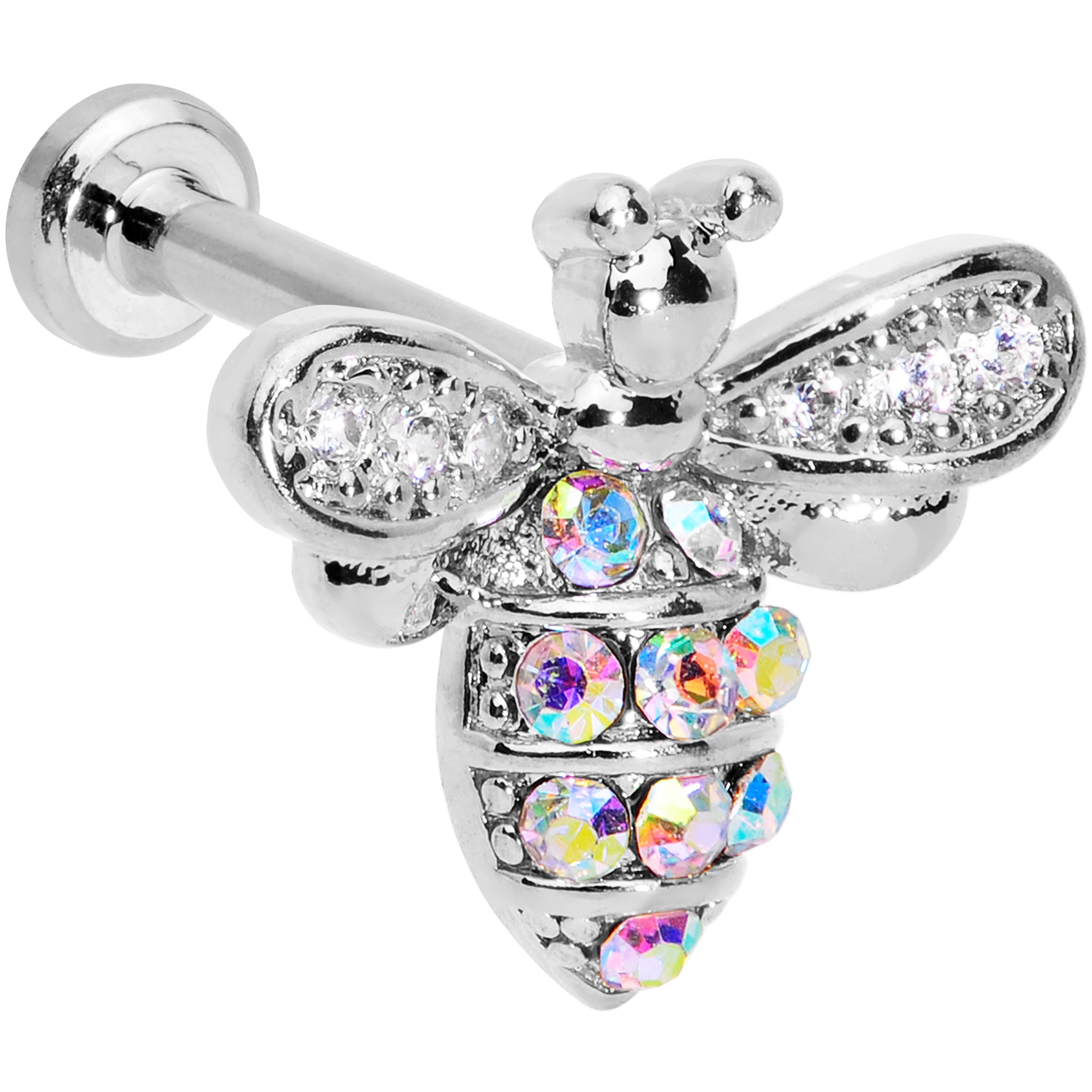 16G 5/16 Aurora CZ Gem Beauty Bee Internally Threaded Labret