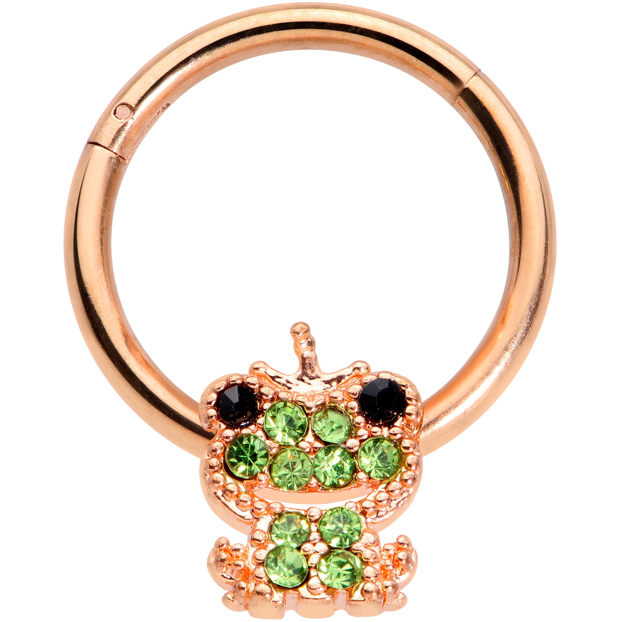 16G 3/8 Green Gem Rose Gold Tone Royal Frog Hinged Segment Ring