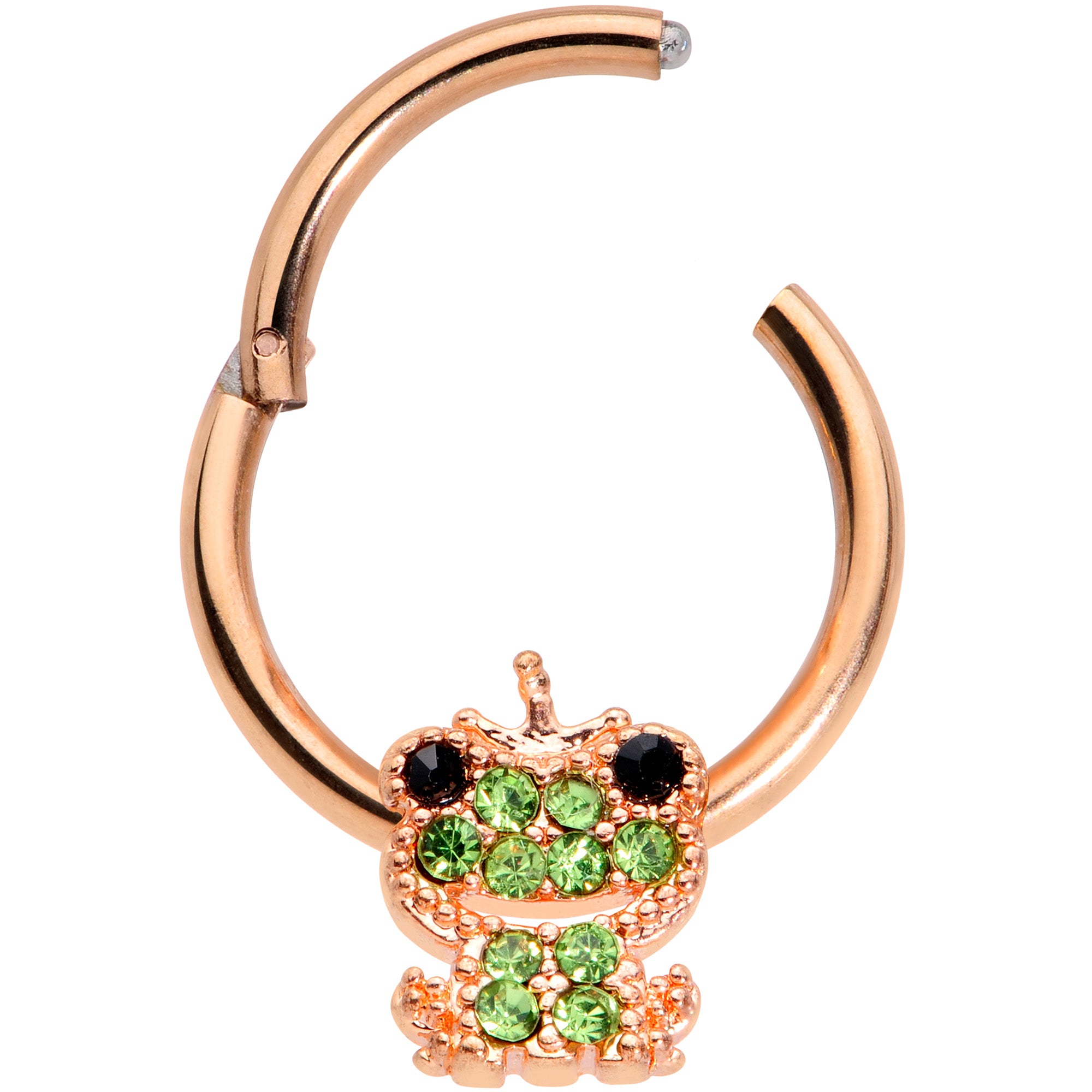 16G 3/8 Green Gem Rose Gold Tone Royal Frog Hinged Segment Ring