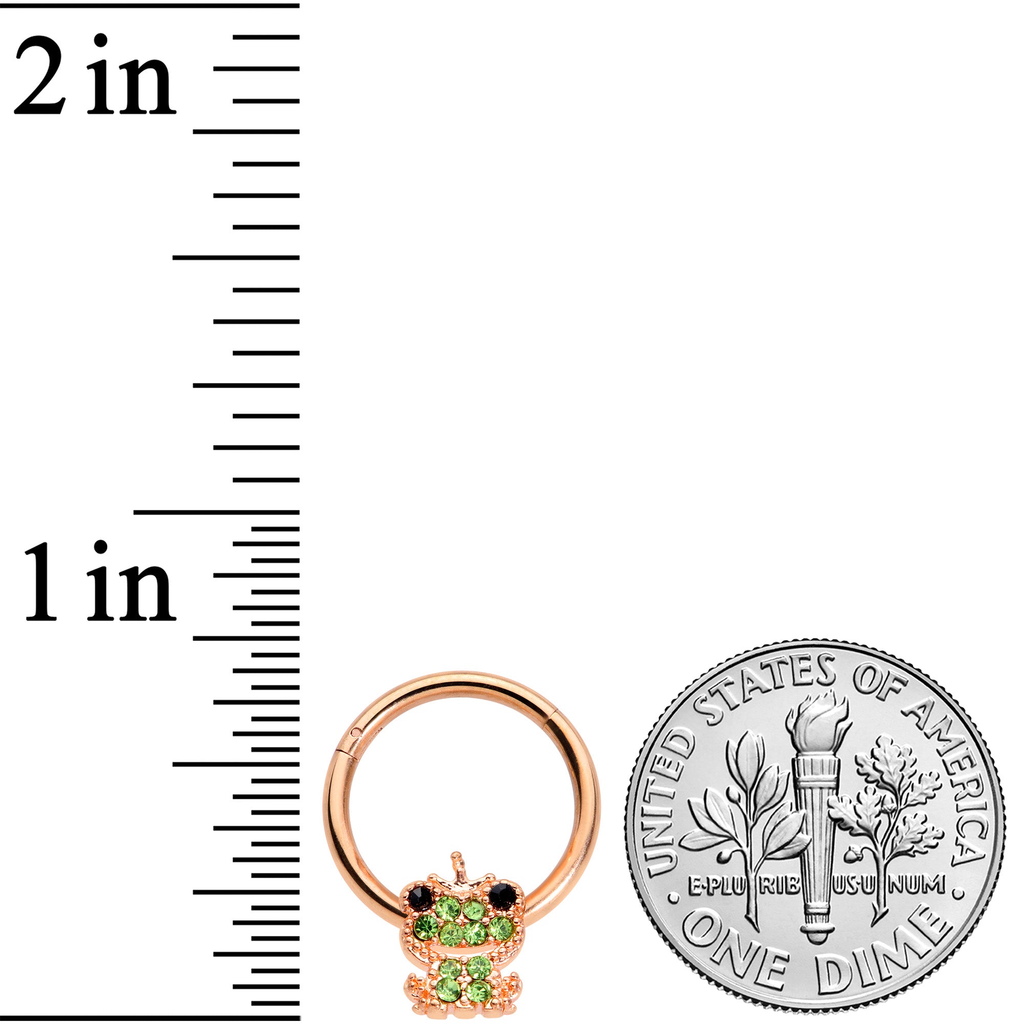 16G 3/8 Green Gem Rose Gold Tone Royal Frog Hinged Segment Ring