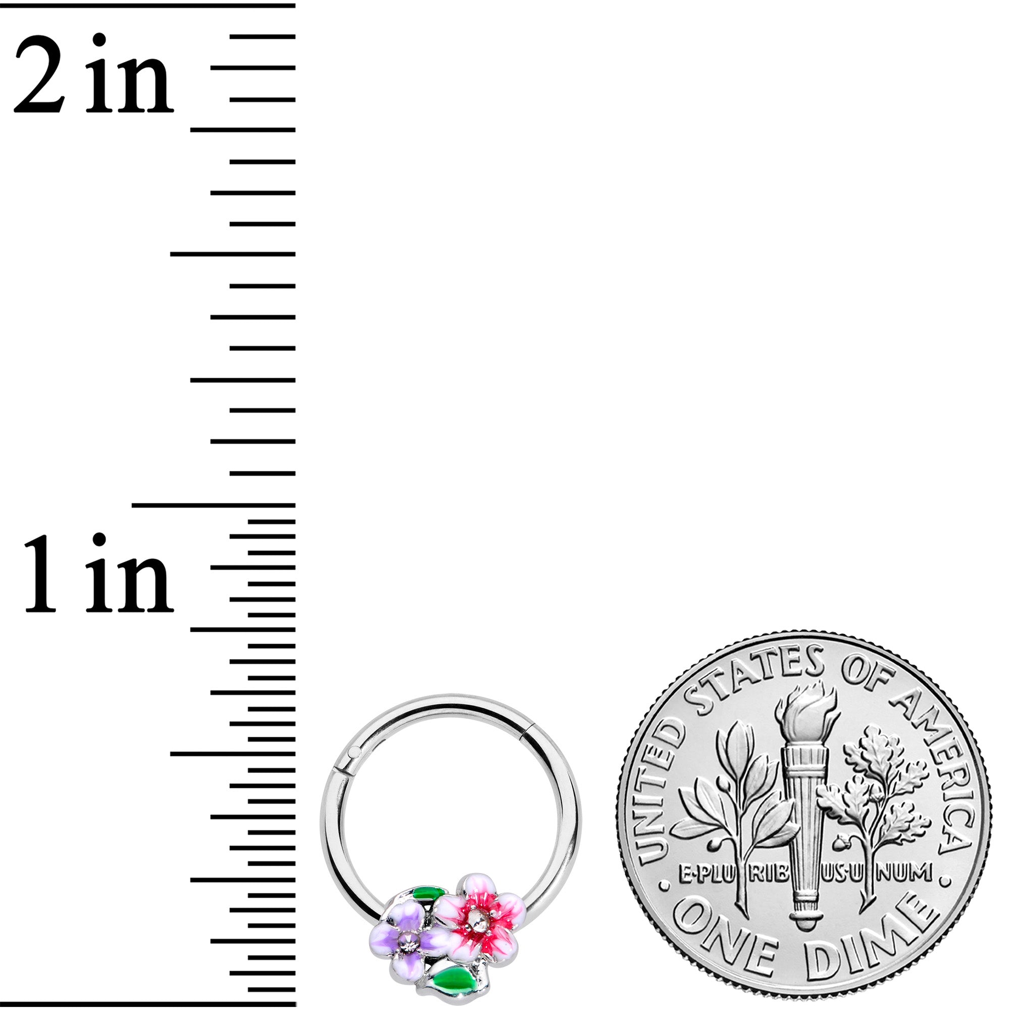 16G 3/8 Clear Gem Fanciful Flowers Hinged Segment Ring