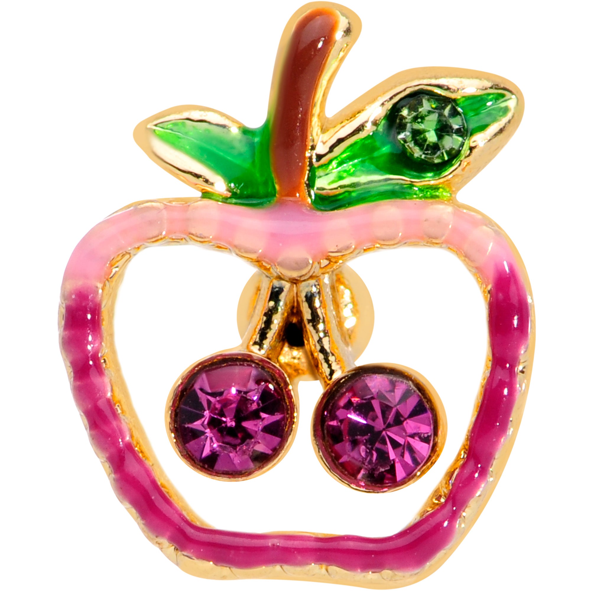 16G 1/4 Purple Pink Gem Gold Tone Cherry Apple Cartilage Tragus