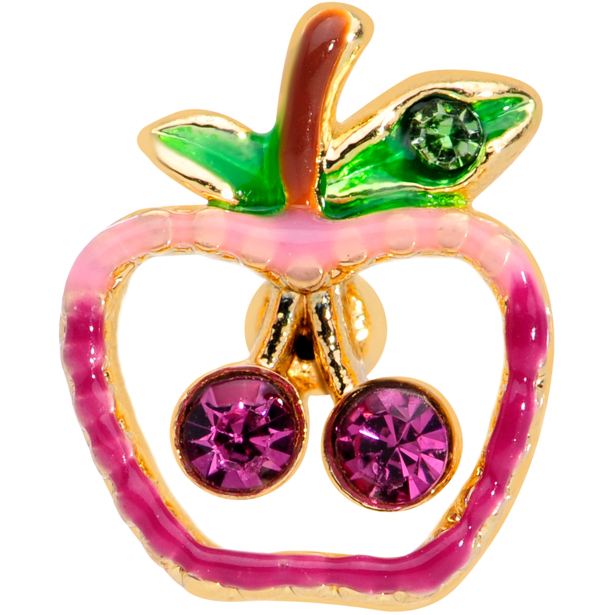 16G 5/16 Purple Pink Gem Gold Tone Cherry Apple Labret Tragus
