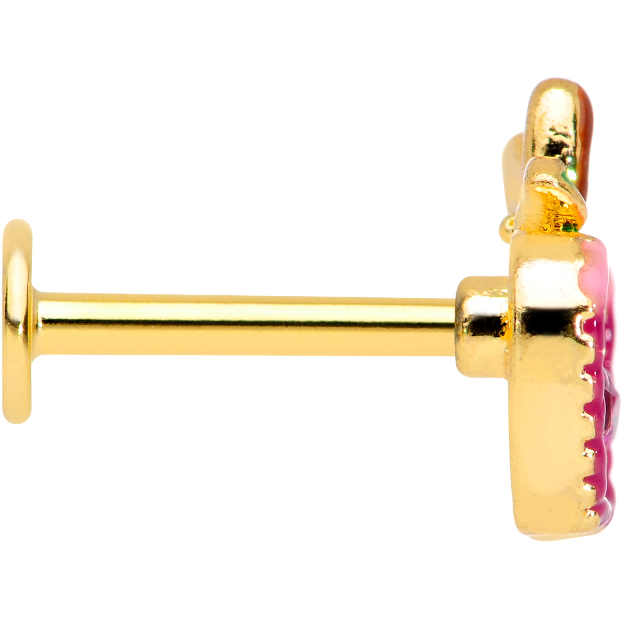 16G 5/16 Purple Pink Gem Gold Tone Cherry Apple Labret Tragus