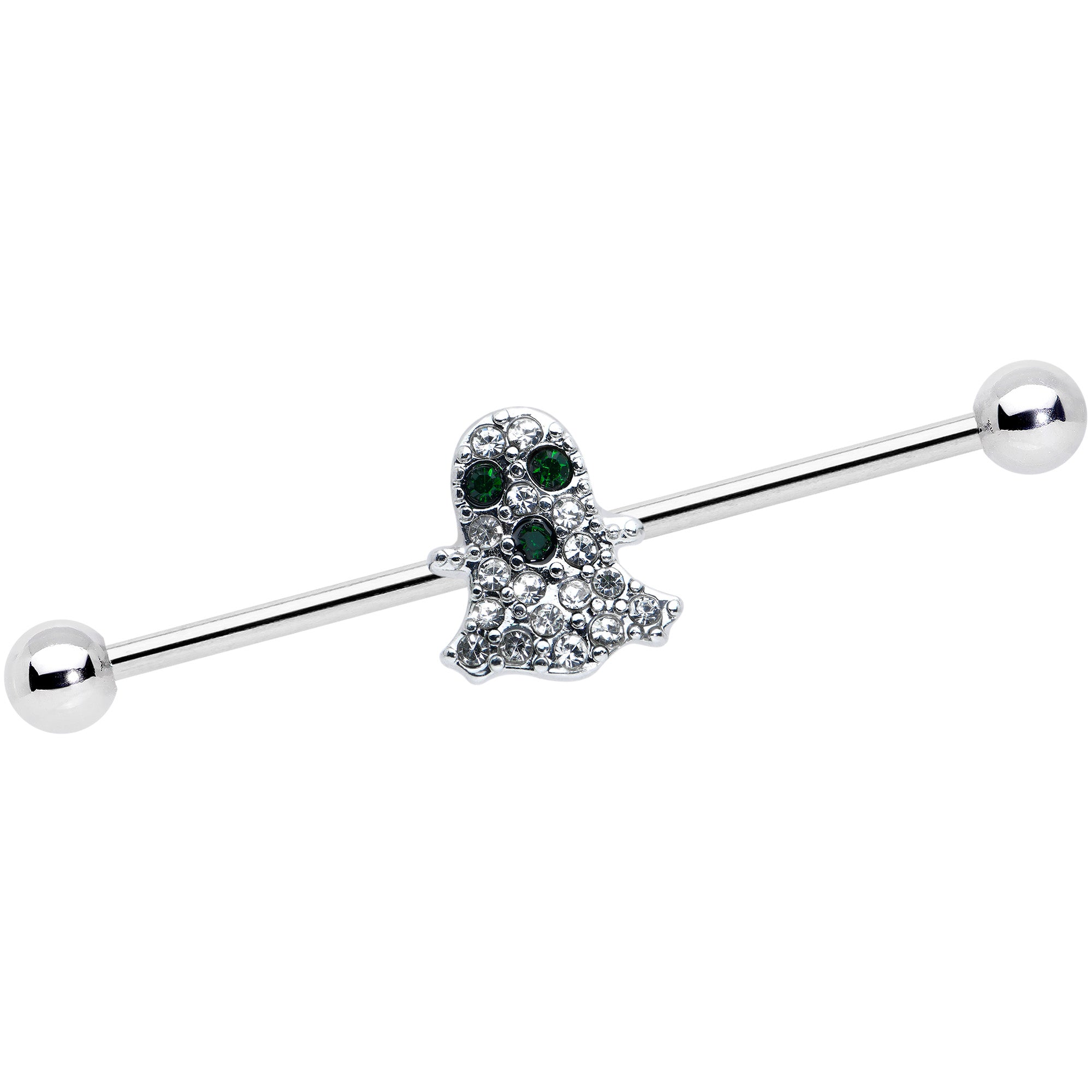 14G Clear Black Gem Scary Ghost Halloween Industrial Barbell 38mm