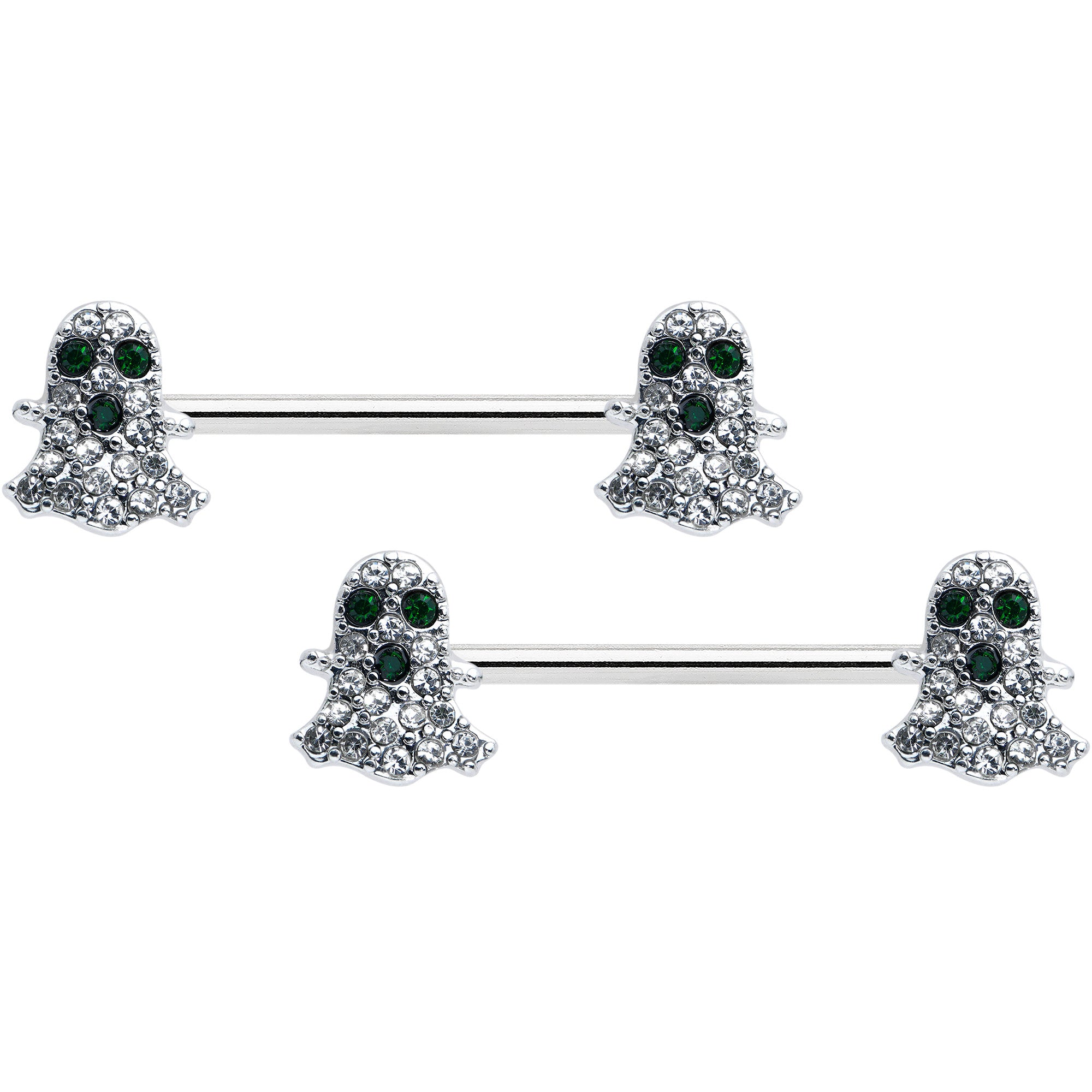 14G 5/8 Clear Black Gem Scary Ghost Barbell Nipple Ring Set