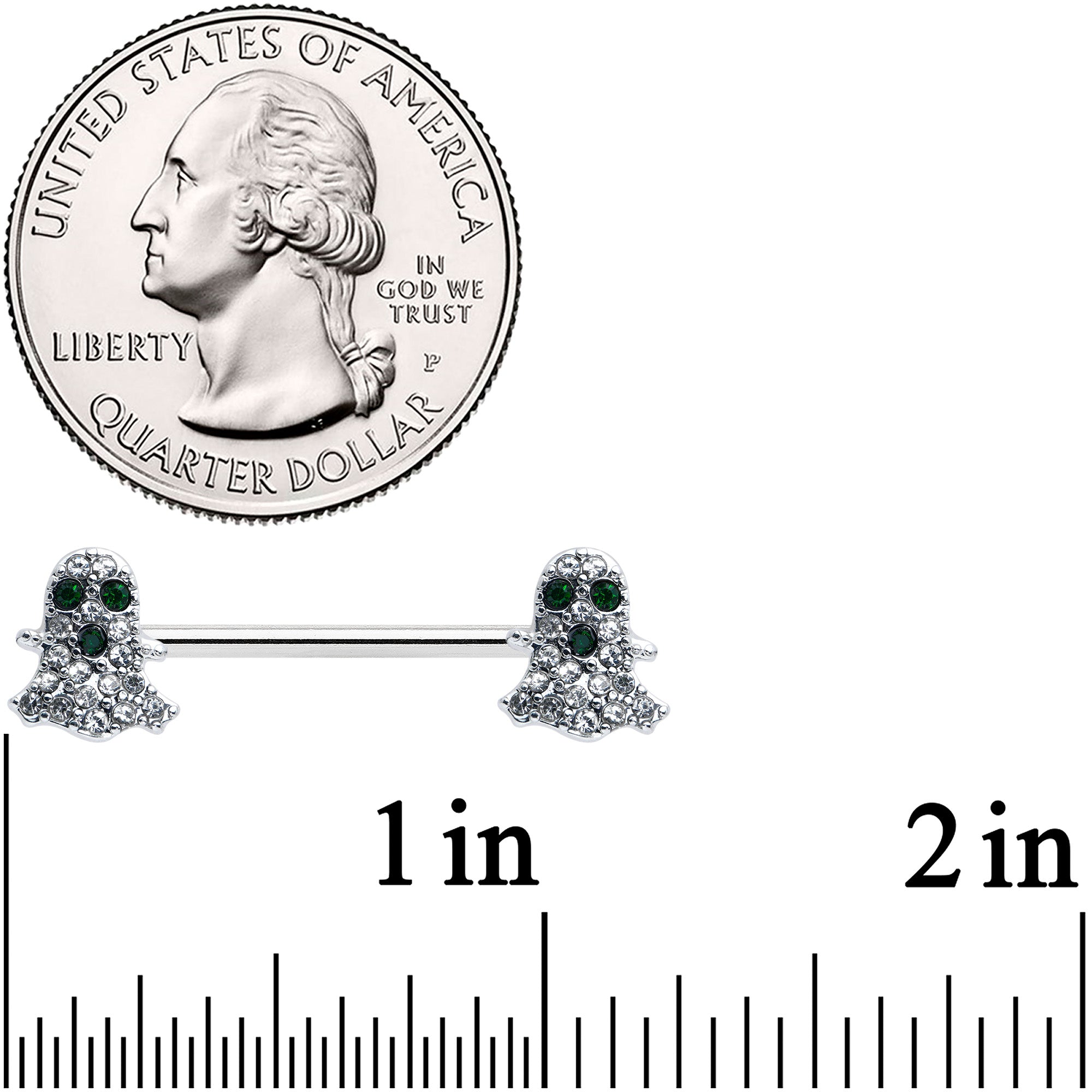 14G 5/8 Clear Black Gem Scary Ghost Barbell Nipple Ring Set