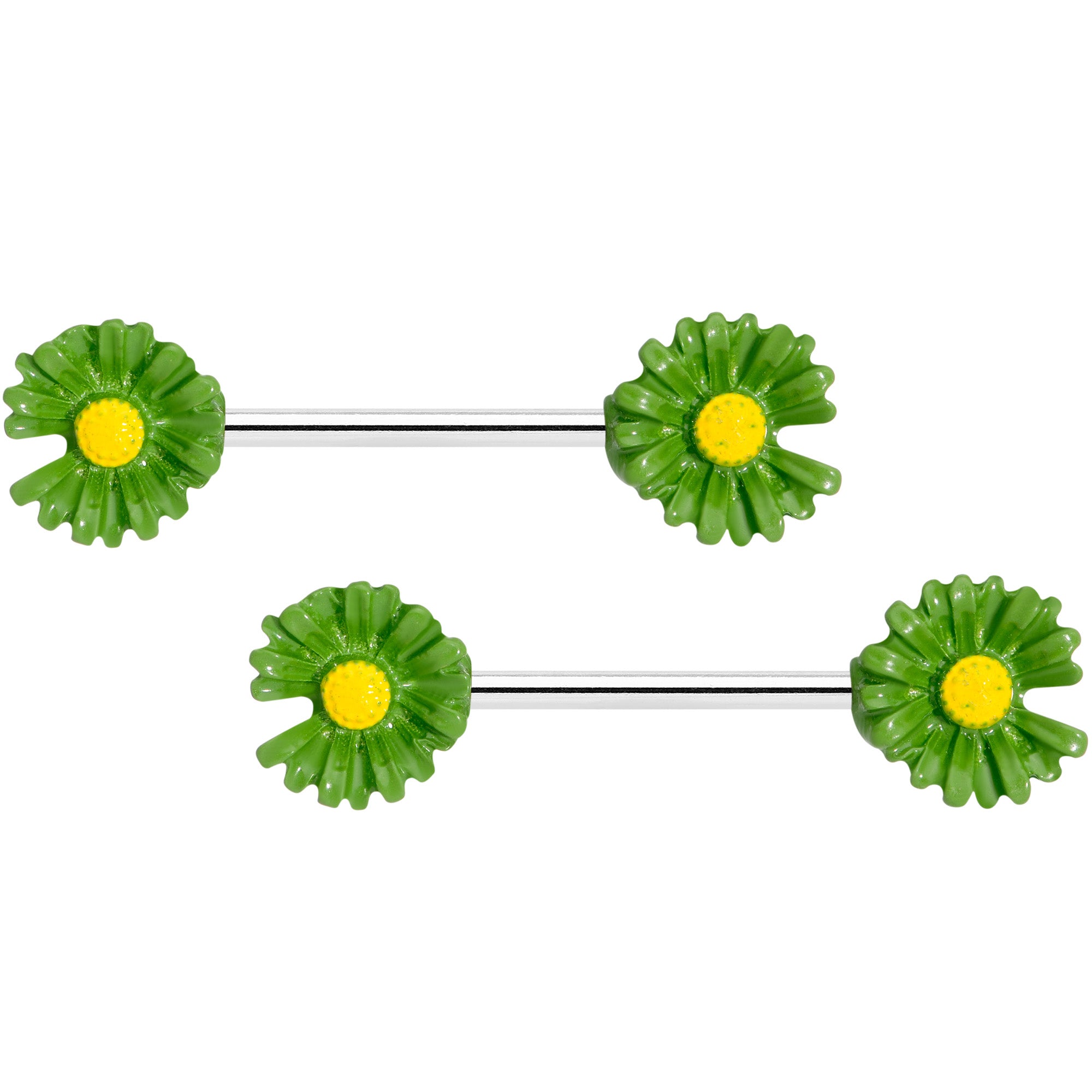 14G 5/8 Green Flower Barbell Nipple Ring Set
