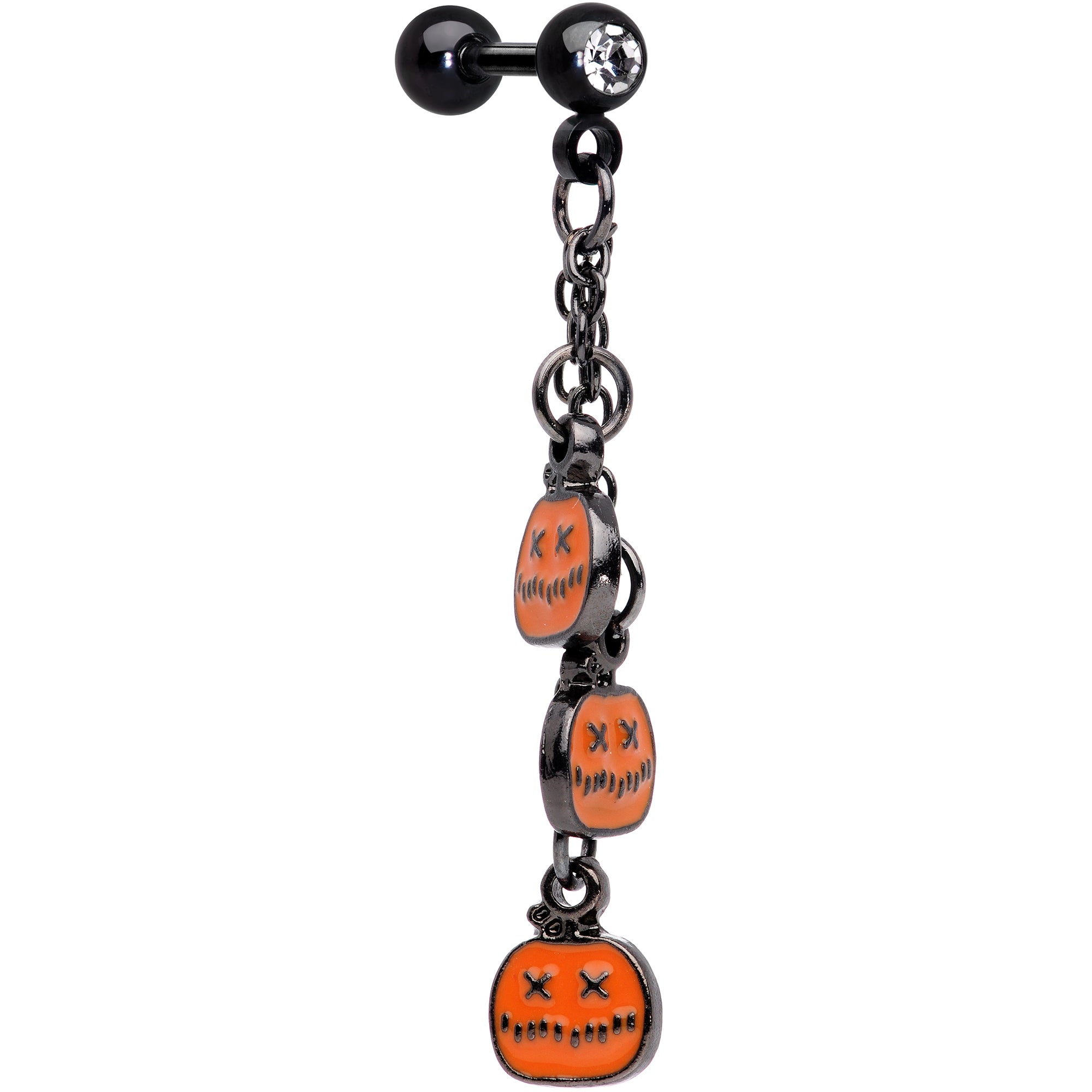 16G 1/4 Clear Gem Black Halloween Pumpkin Dangle Cartilage