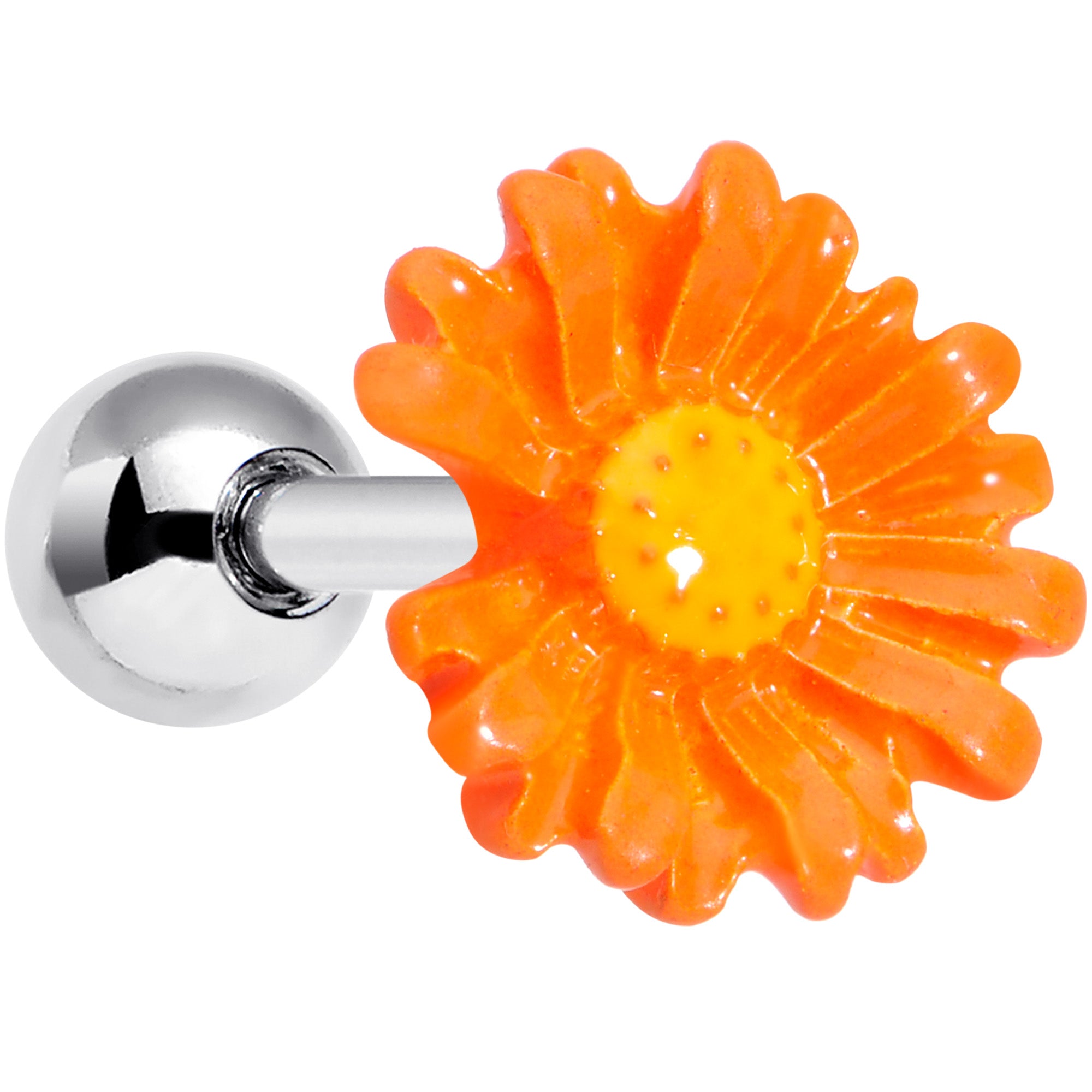 16G 1/4 Orange Daisy Flower Cartilage Tragus Earring