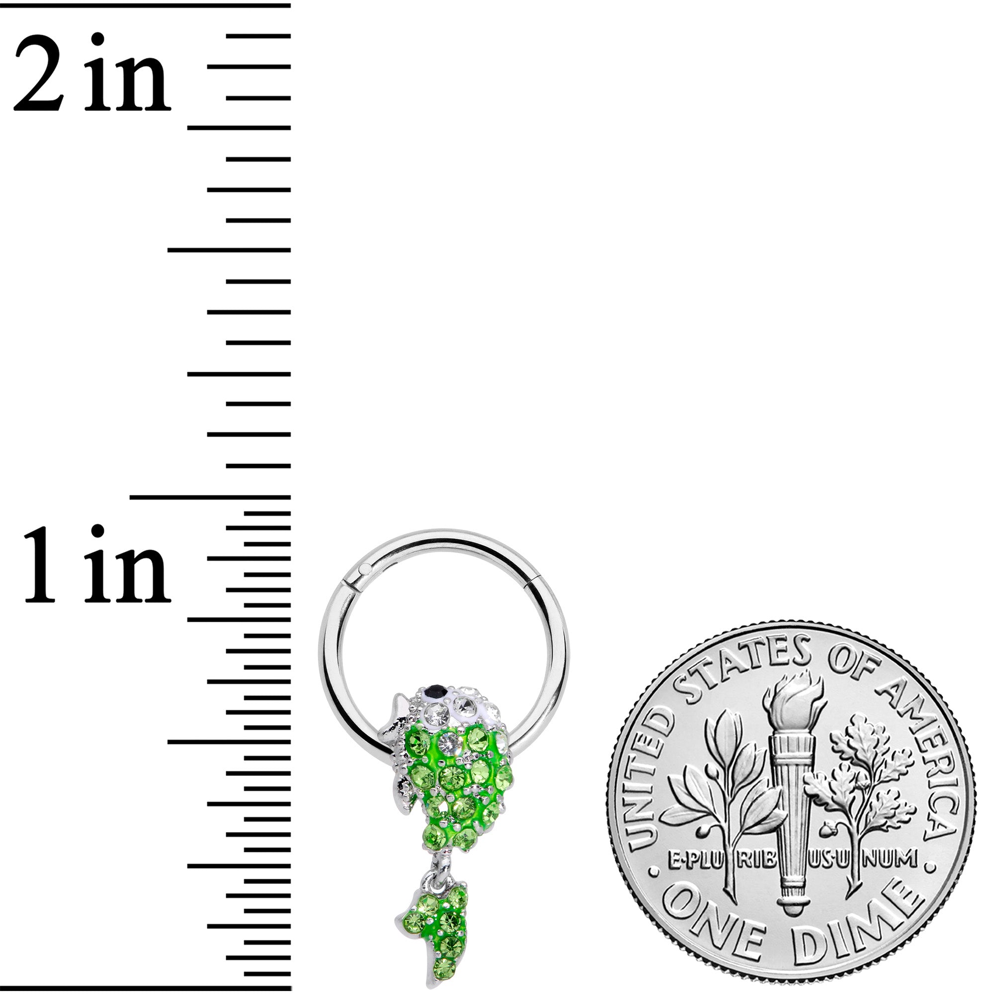 16G 3/8 Green Gem Sweet Fish Dangle BCR Captive Bead Ring