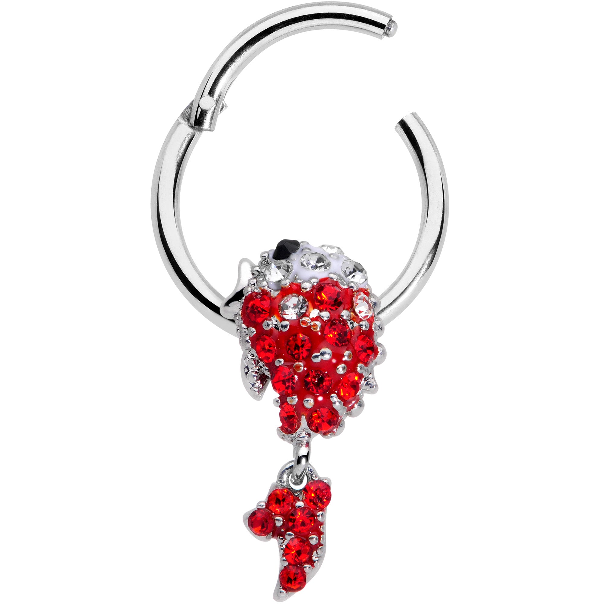 16G 3/8 Red Gem Sweet Fish Dangle BCR Captive Bead Ring