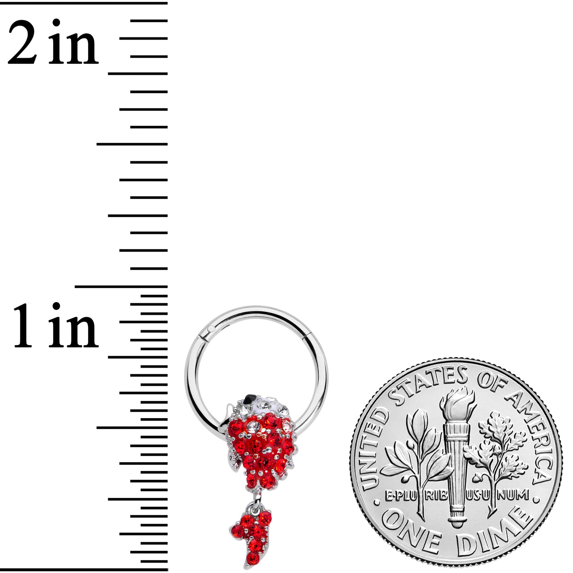 16G 3/8 Red Gem Sweet Fish Dangle BCR Captive Bead Ring