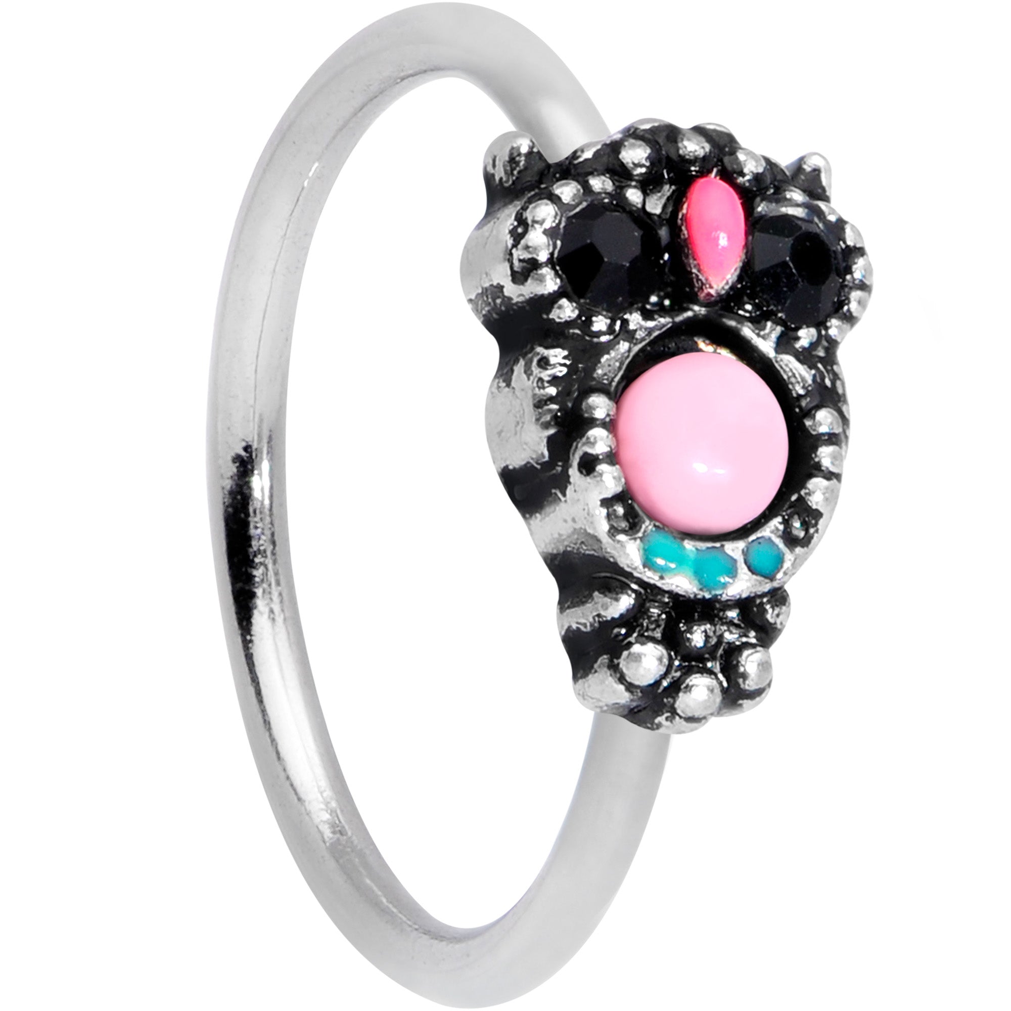 20G 5/16 Black Gem Pink Orb Owl Nose Hoop