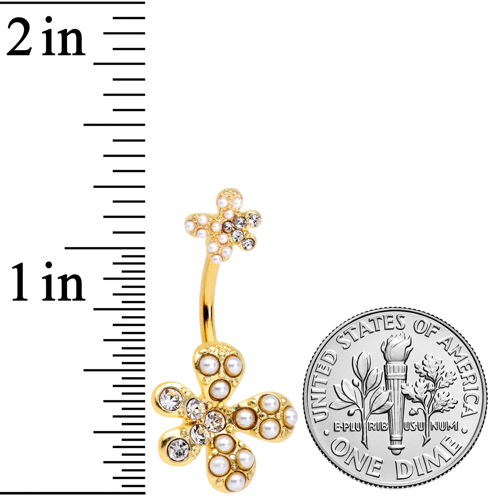 Clear Gem Gold Tone Stylish Splat Double Mount Belly Ring