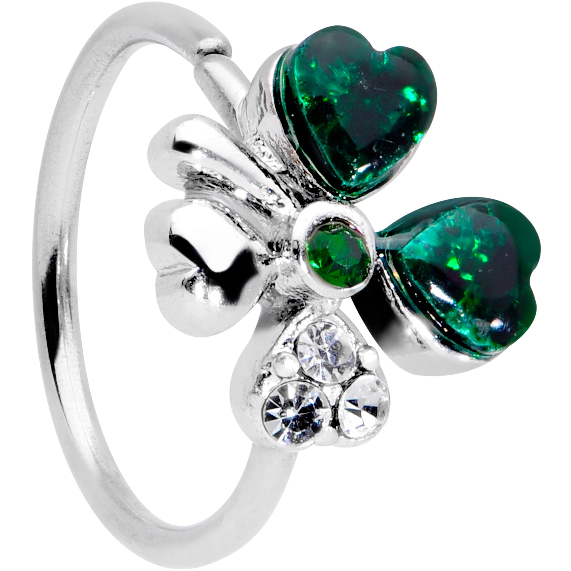 20G 5/16 Clear Green Gem Shamrock St Patricks Day Nose Hoop