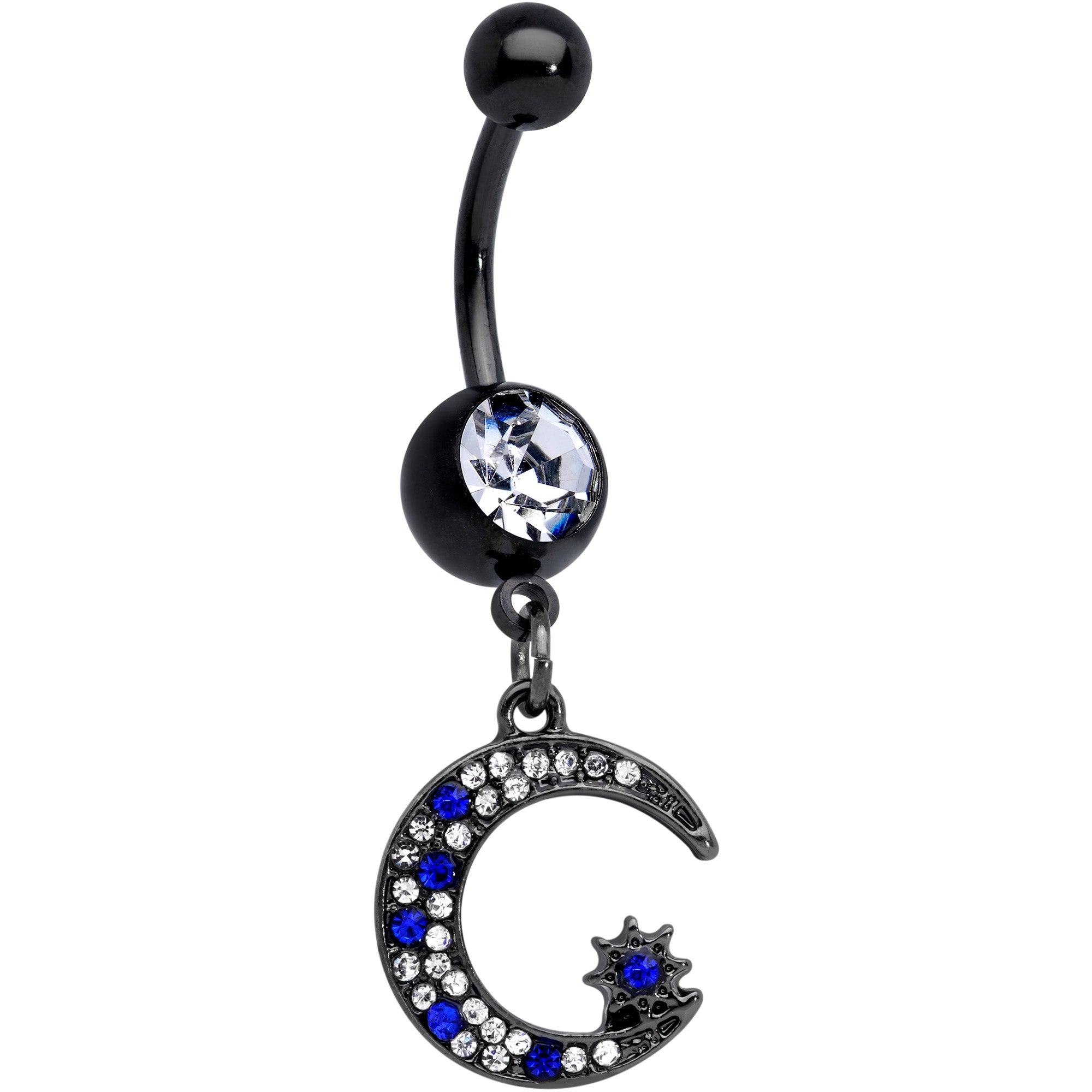 Clear Blue Gem Black Star Moon Twister Dangle Belly Ring Set of 3
