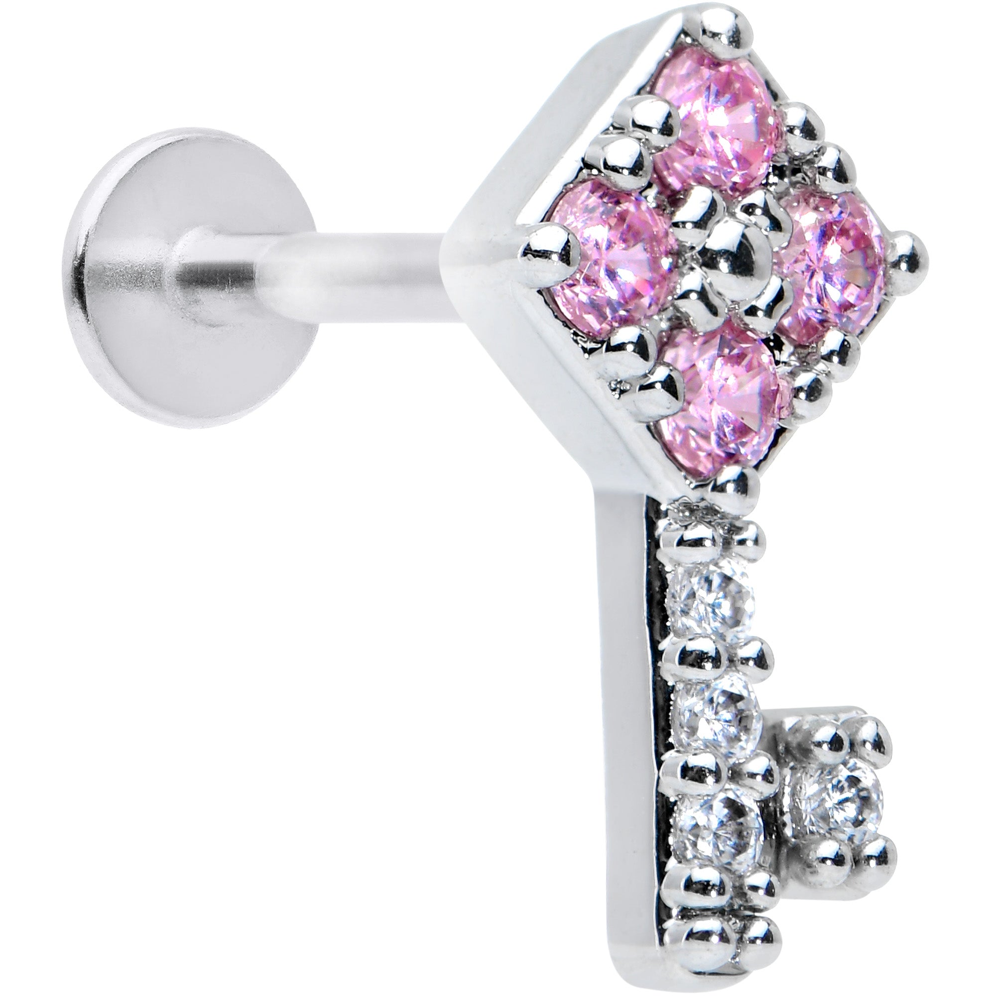 16G 5/16 Clear Pink Gem Angular Key Labret Monroe Tragus