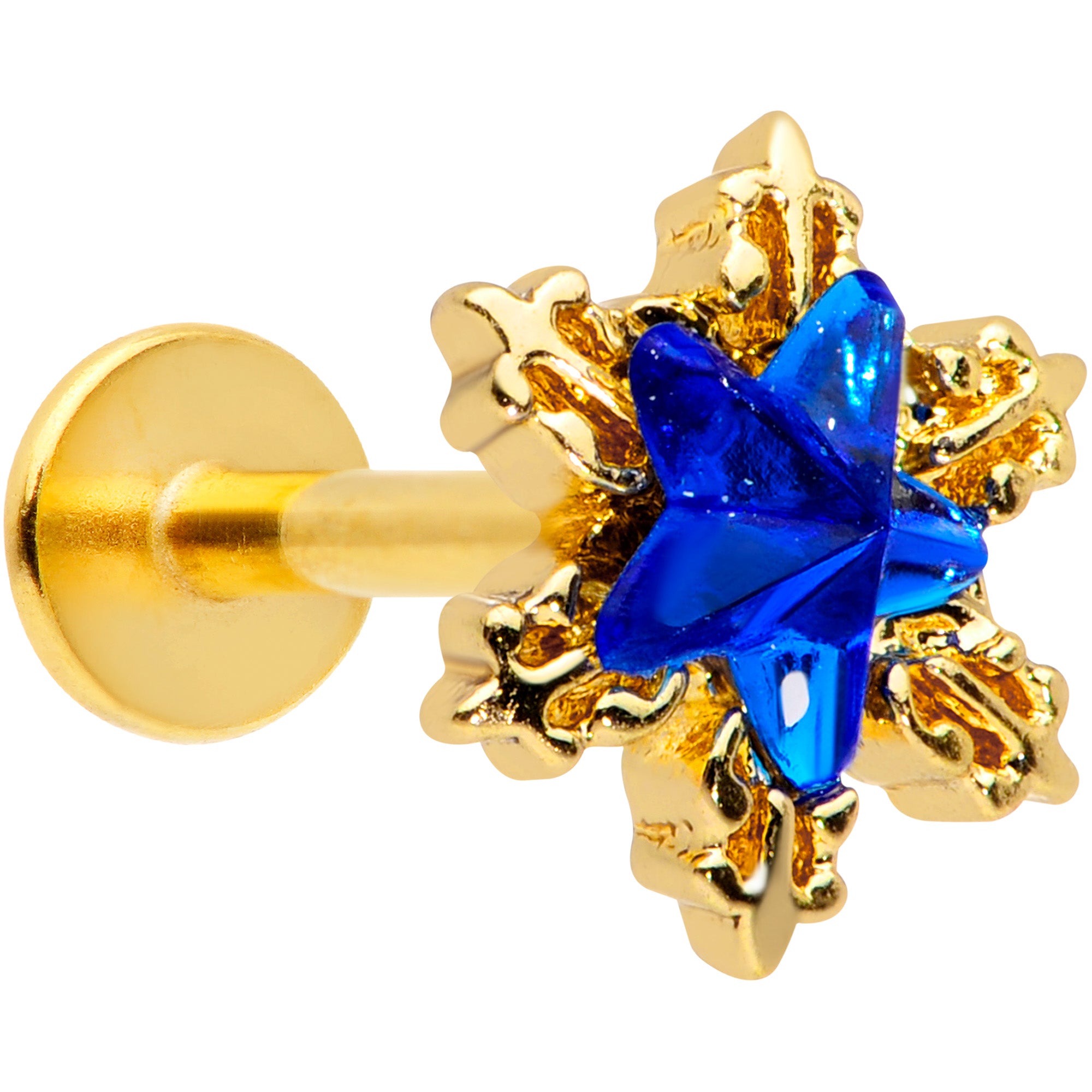 16G 5/16 Blue Gem Gold Tone Star Labret Monroe Tragus
