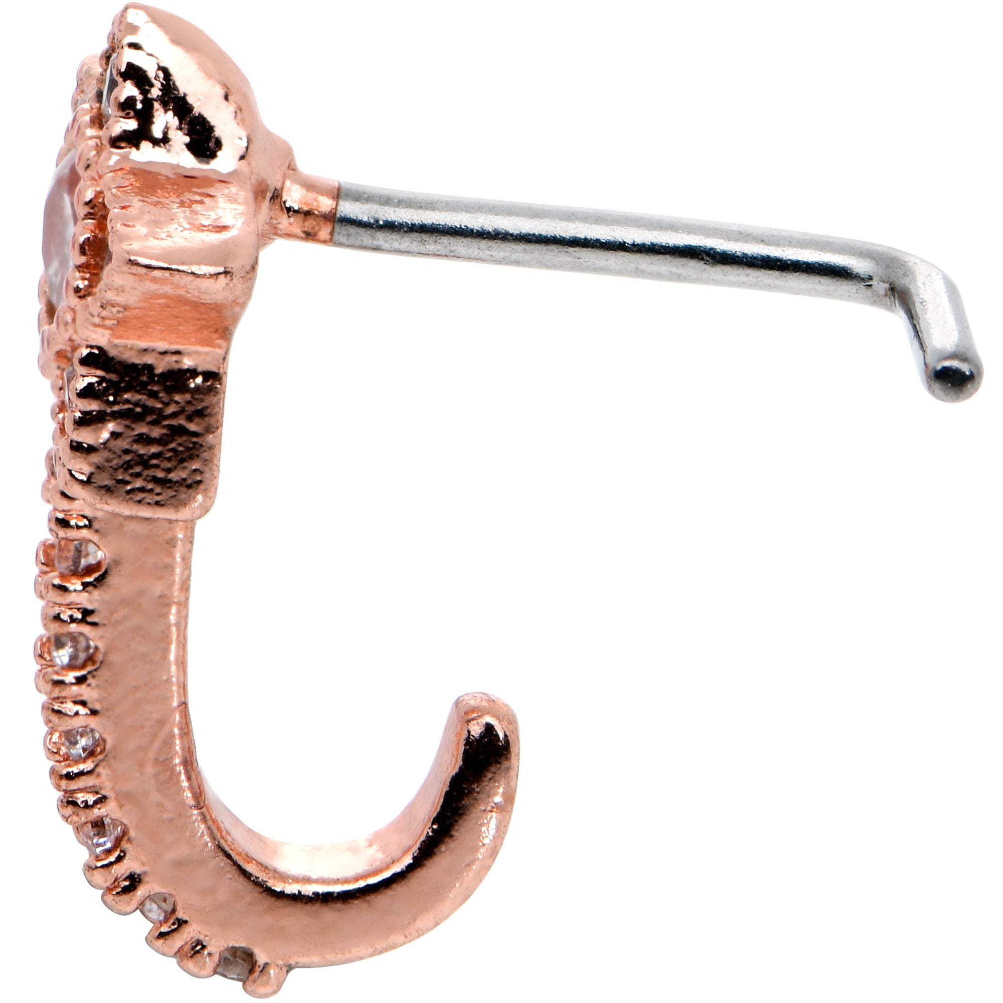 20G 7mm Clear Gem Rose Gold Hue Starry Faux Hoop L Shape Nose Ring