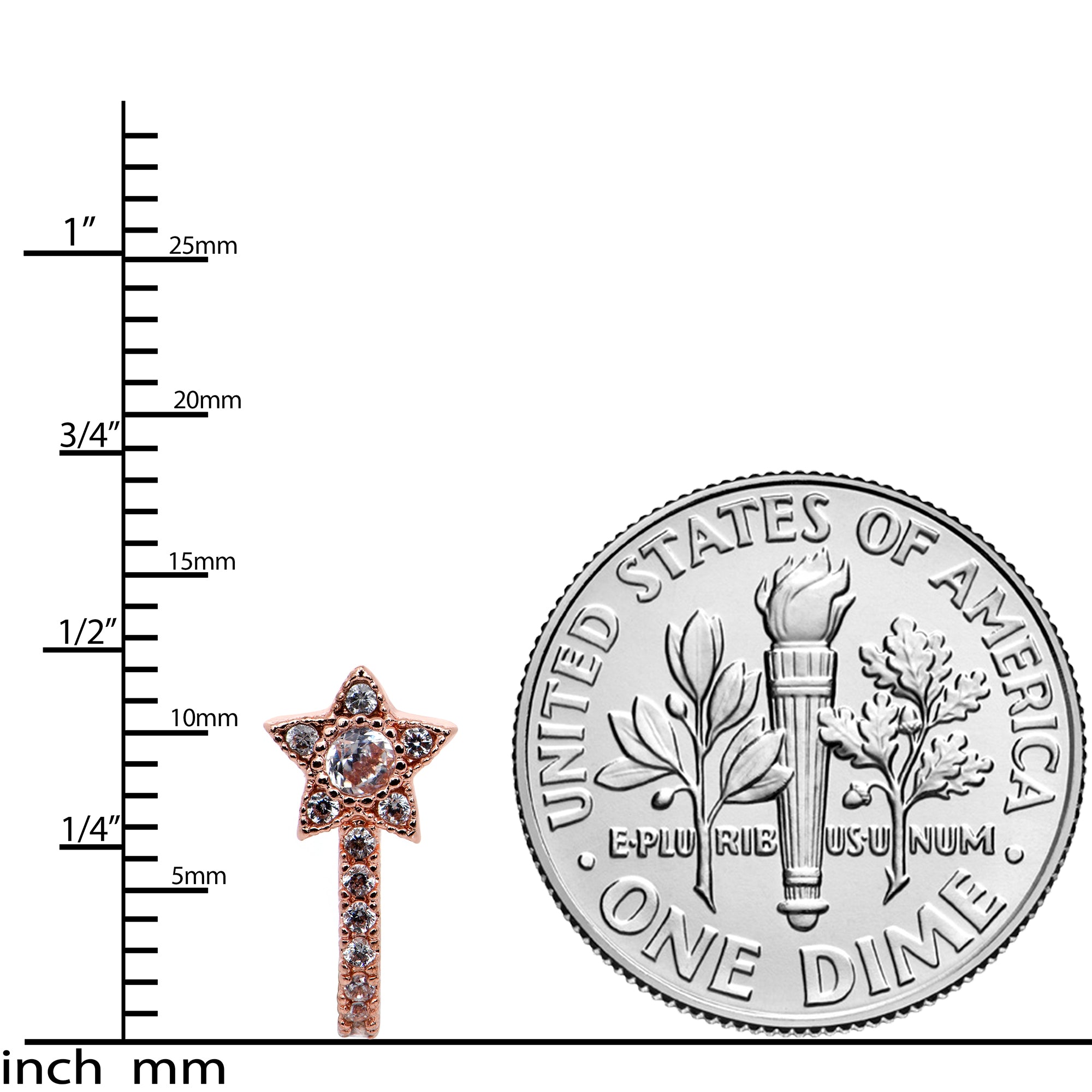 20G 7mm Clear Gem Rose Gold Hue Starry Faux Hoop L Shape Nose Ring