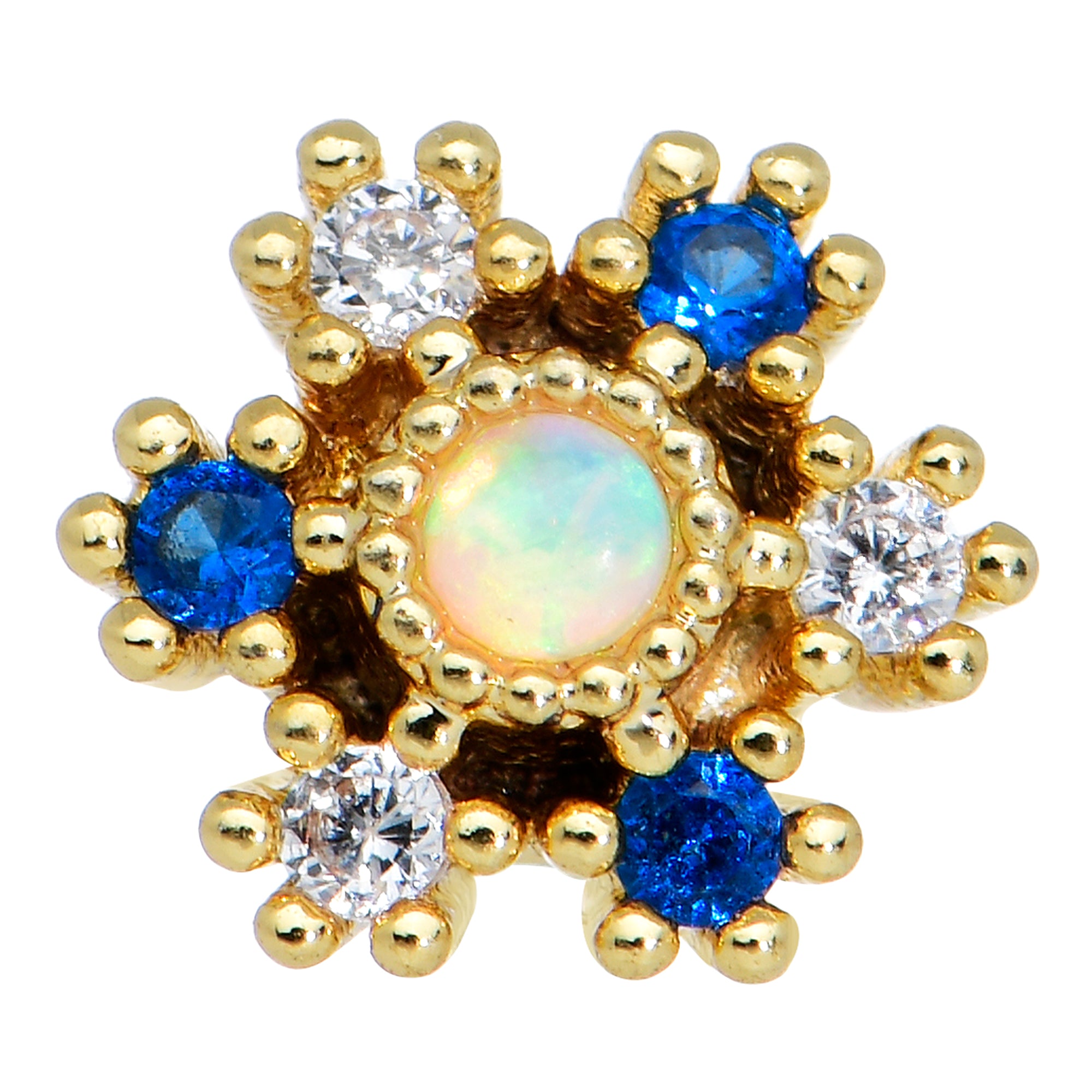 20G 1/4 White Synthetic Opal Gold Tone Ornate Texture Nose Bone