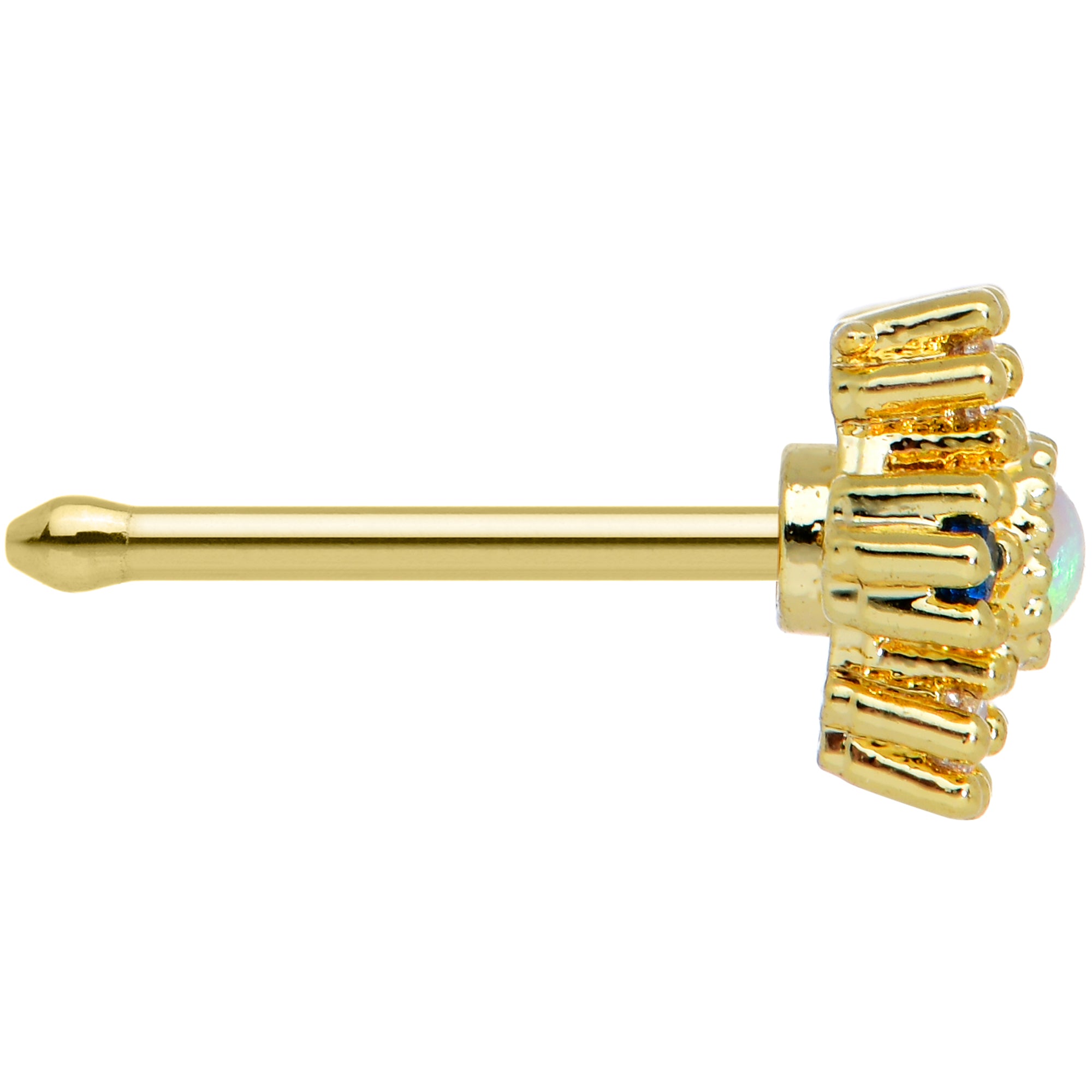 20G 1/4 White Synthetic Opal Gold Tone Ornate Texture Nose Bone