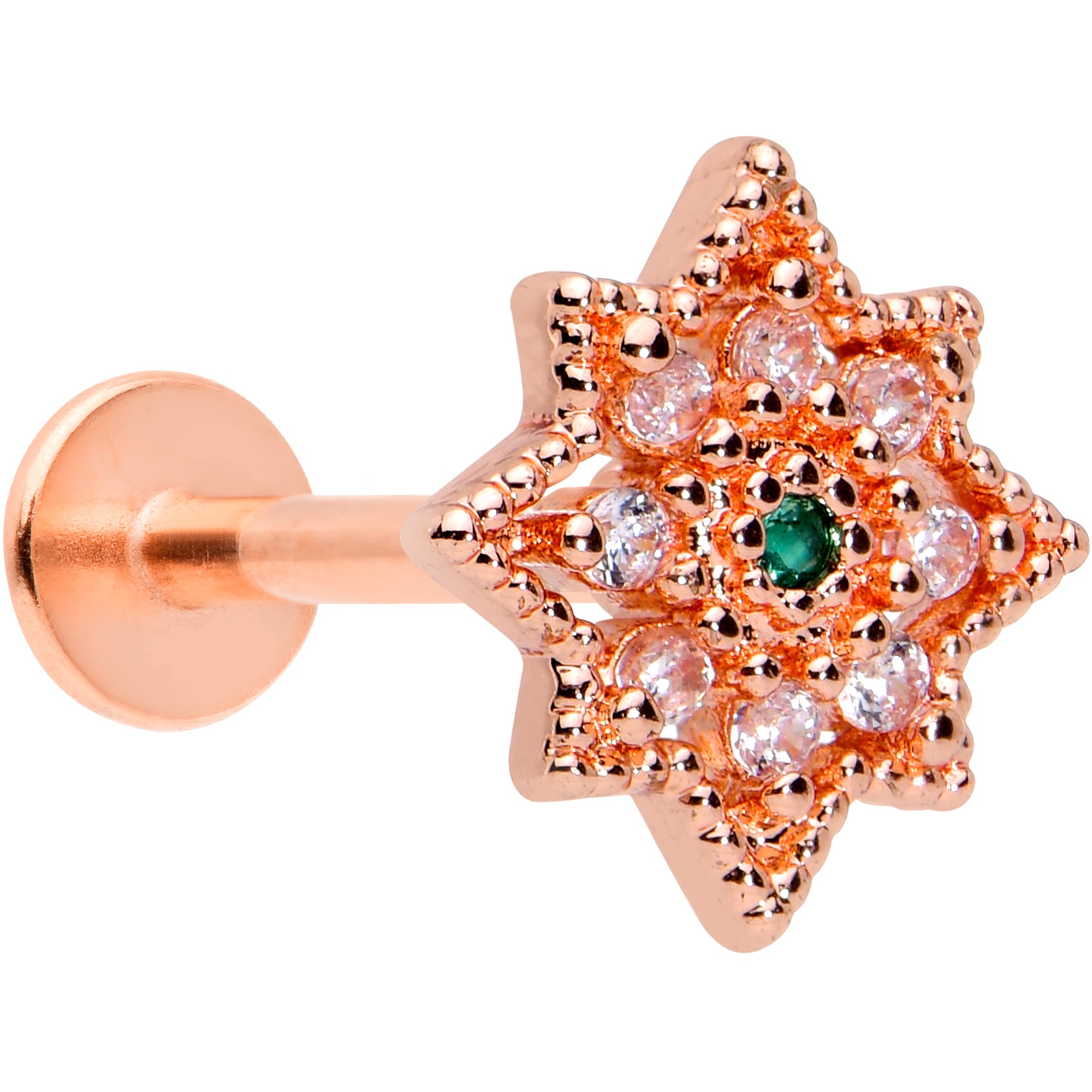 16G 5/16 Green Gem Rose Gold Tone Evening Star Labret Tragus