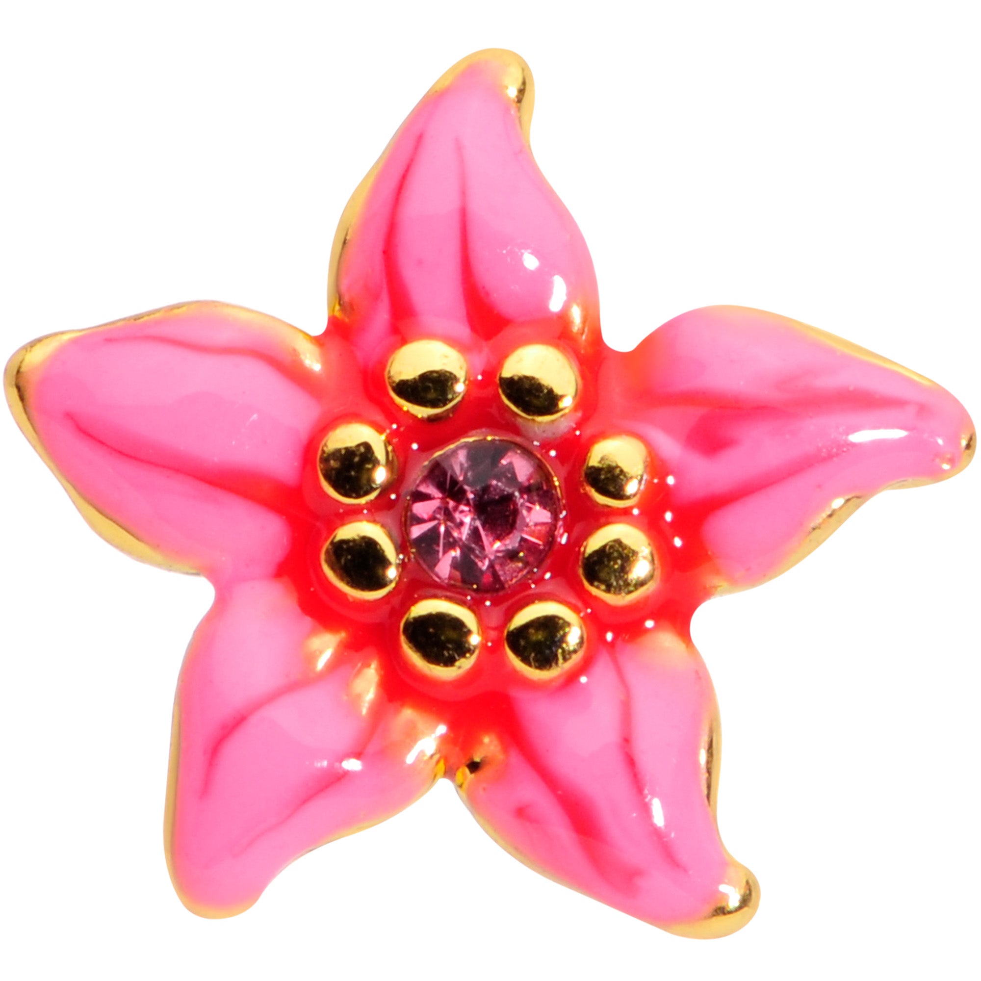 16G 1/4 Pink Gem Gold Tone Exotic Flower Cartilage Tragus