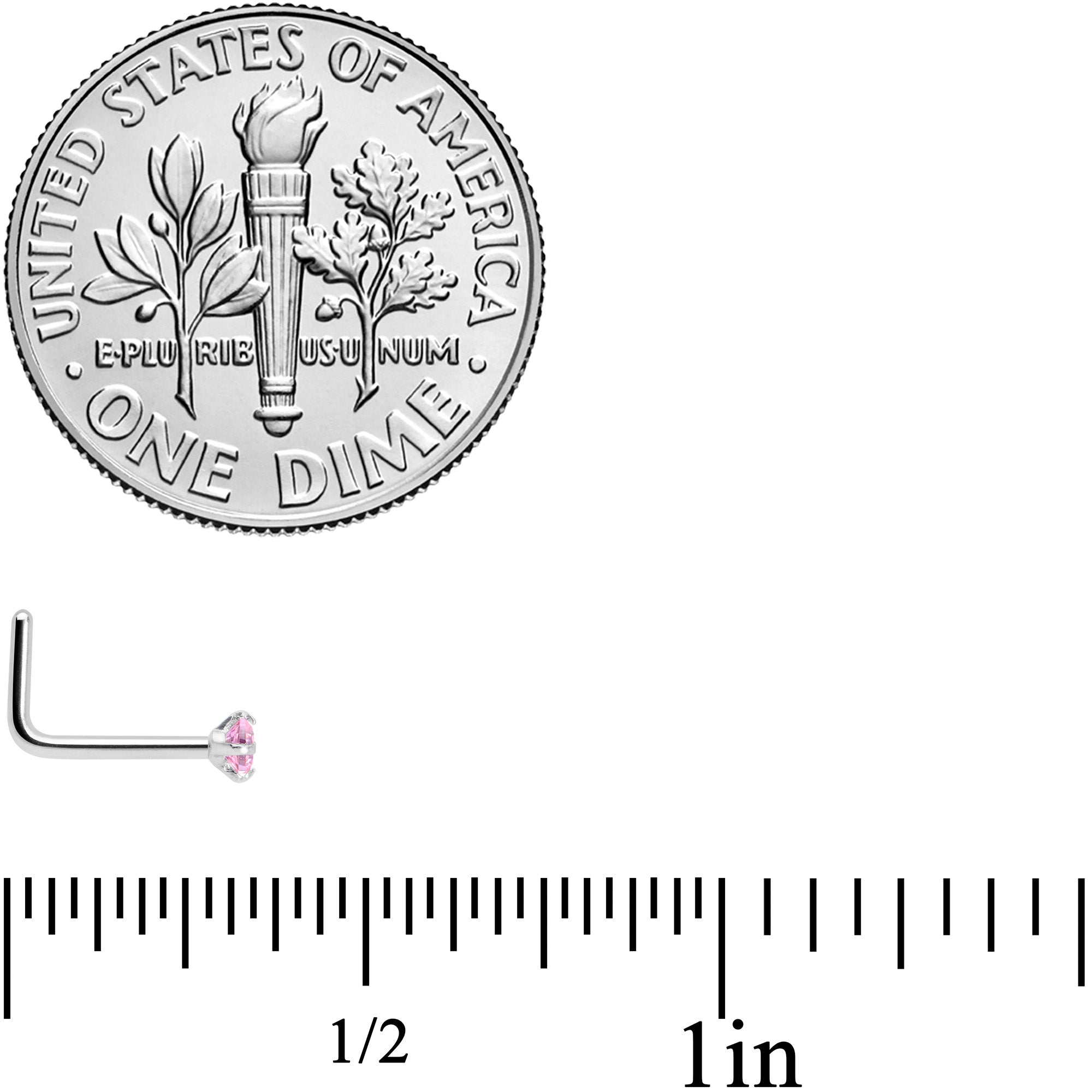 20G 1/4 Pink CZ 2mm Gem Rhombus L Shape Nose Ring