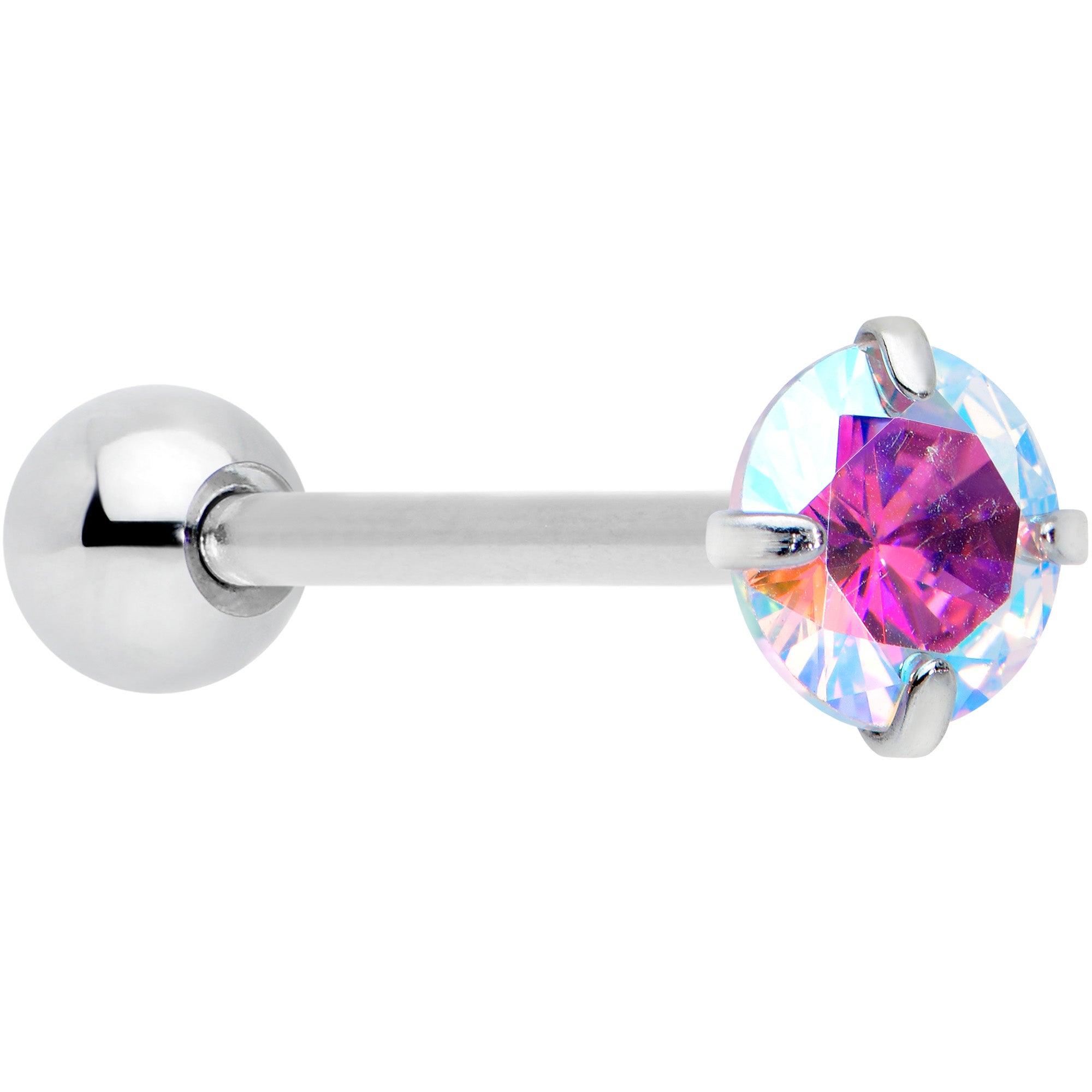 Aurora CZ Gem Round Top Barbell Tongue Ring
