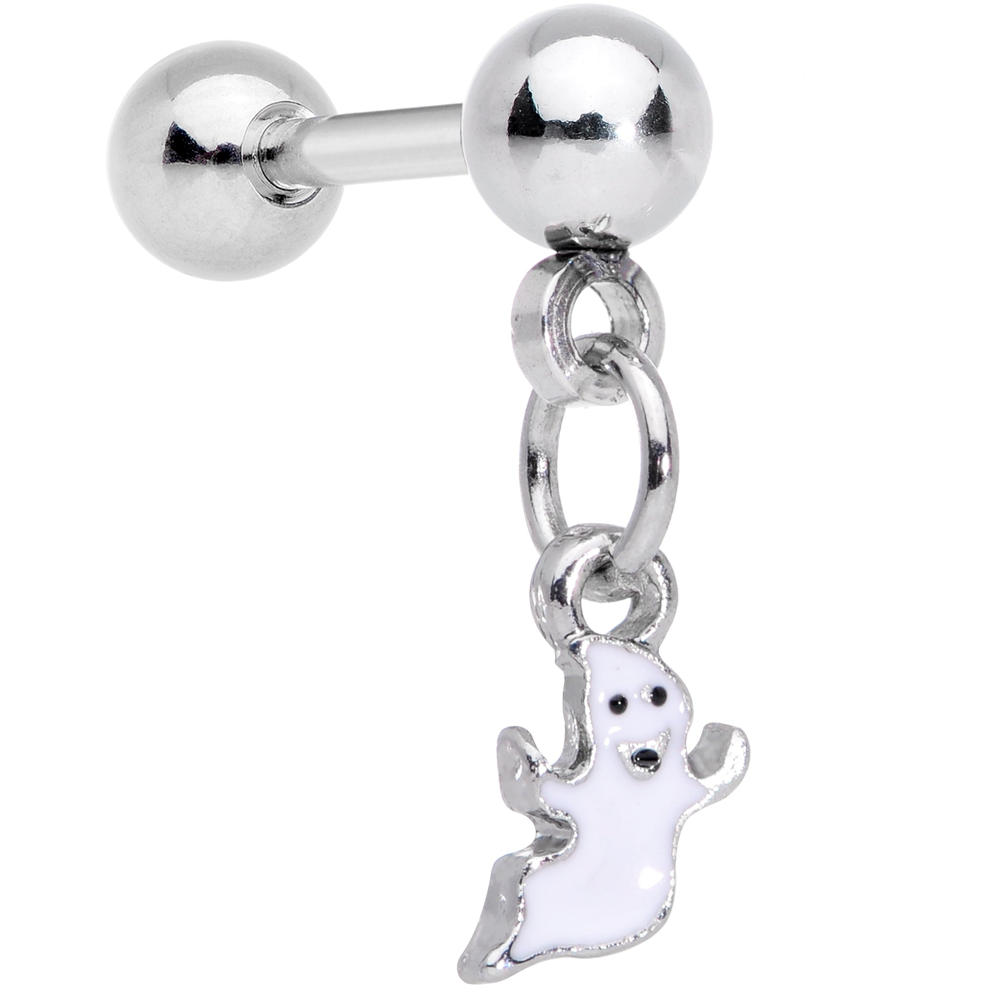 16G 1/4 Clear Gem Happy Ghost Halloween Dangle Cartilage Earring