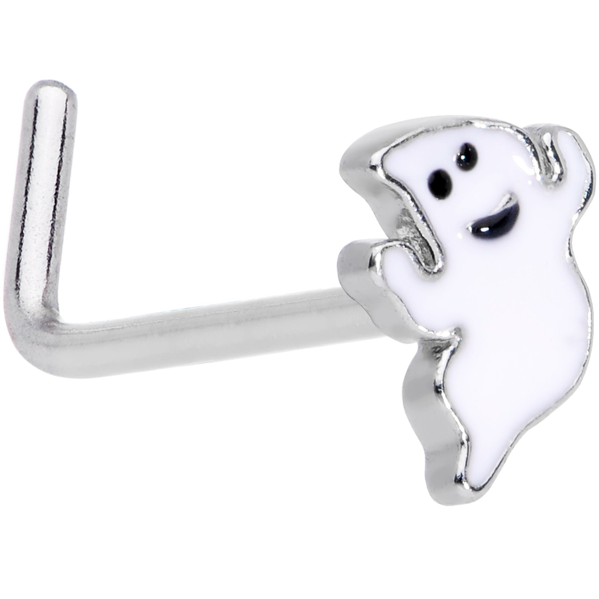 20G 7mm Happy Ghost Halloween L Shaped Nose Ring