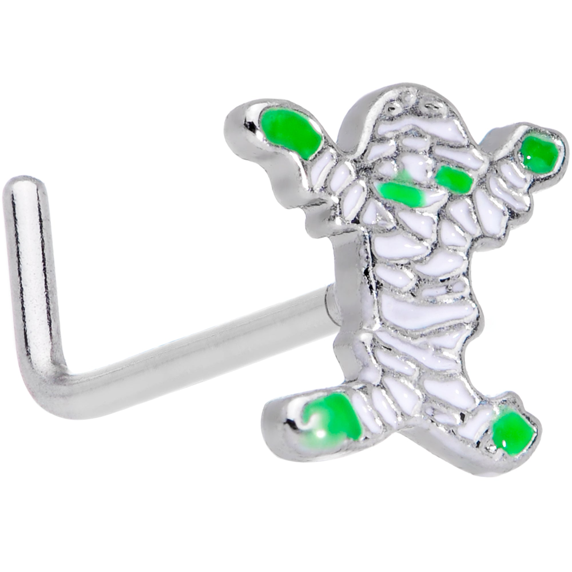 20G 7mm Green Mummy Halloween L Shaped Nose Ring
