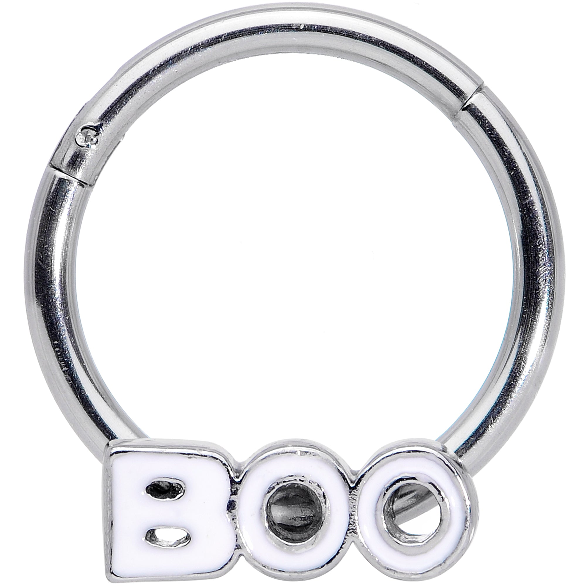 16G 3/8 White Boo Halloween Hinged Segment Ring
