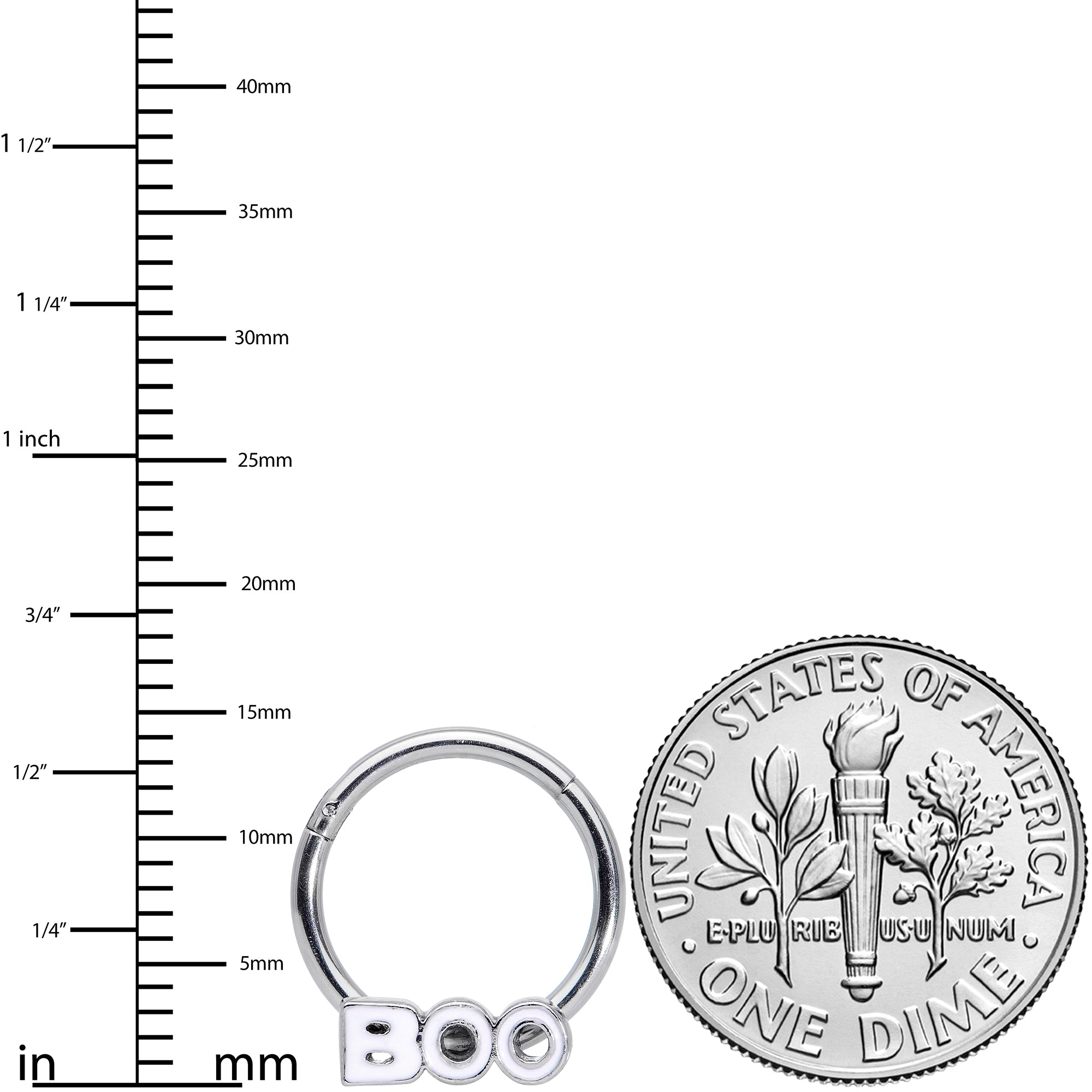 16G 3/8 White Boo Halloween Hinged Segment Ring