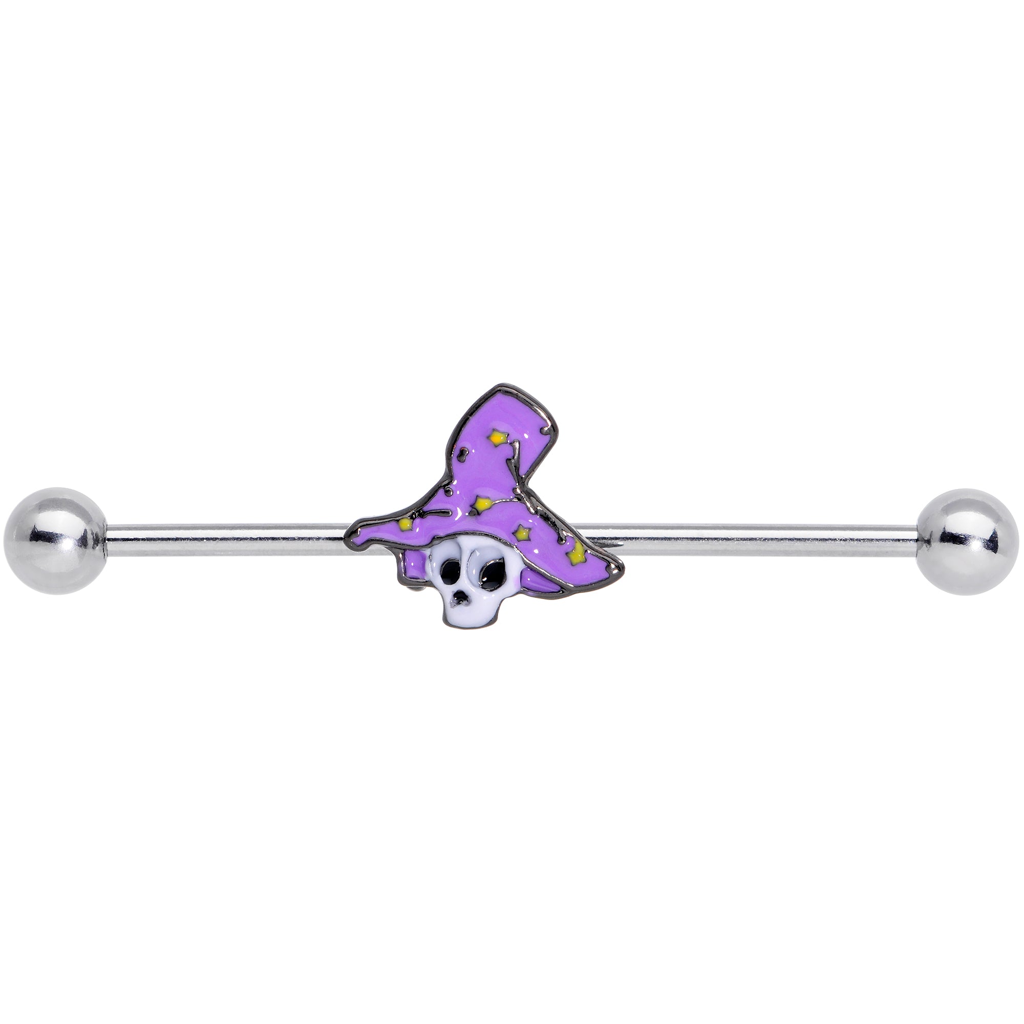 14G Skull Purple Witch Hat Halloween Industrial Barbell 38mm
