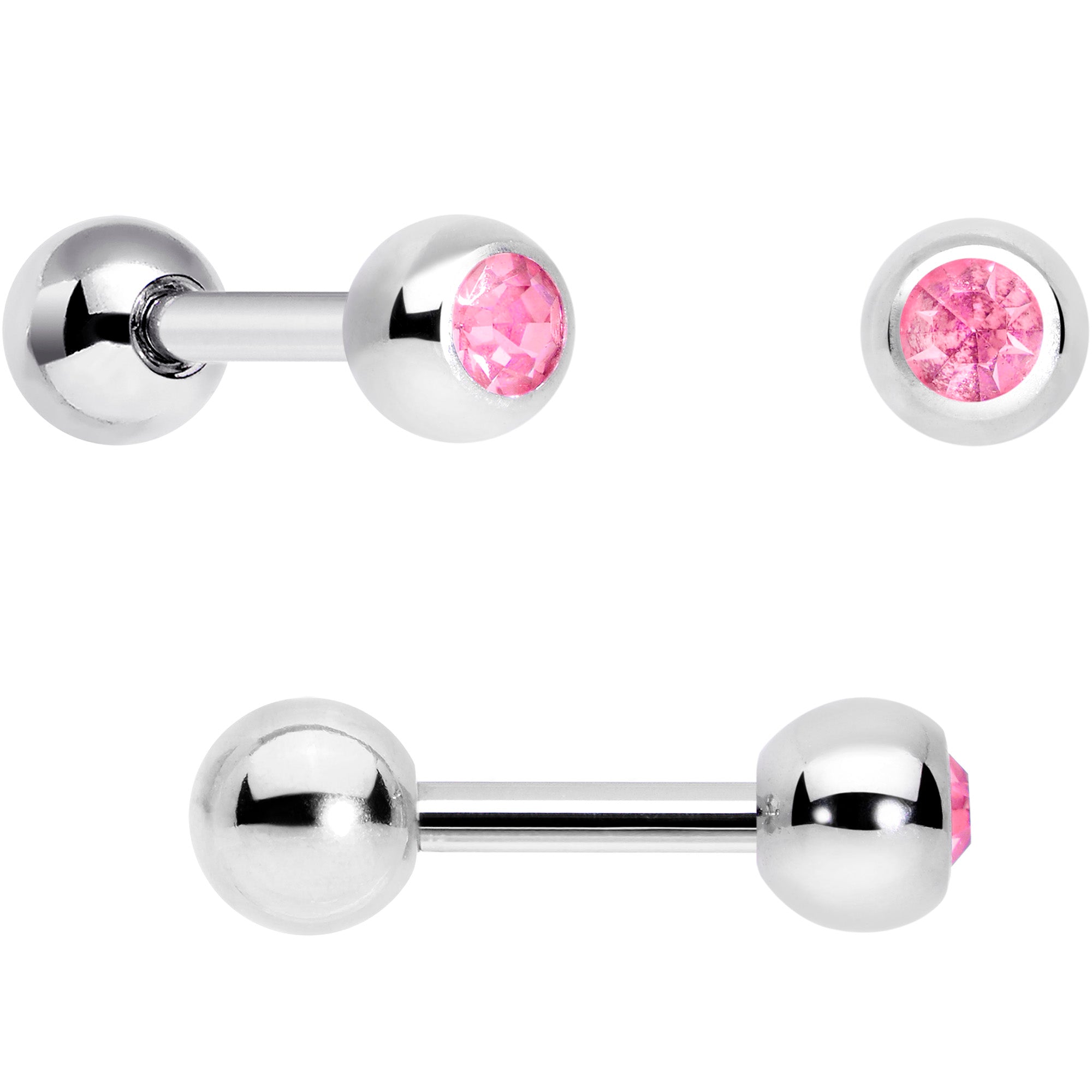 16G 1/4 Pink Aurora Gem Flower Cartilage Tragus Earring Set of 3
