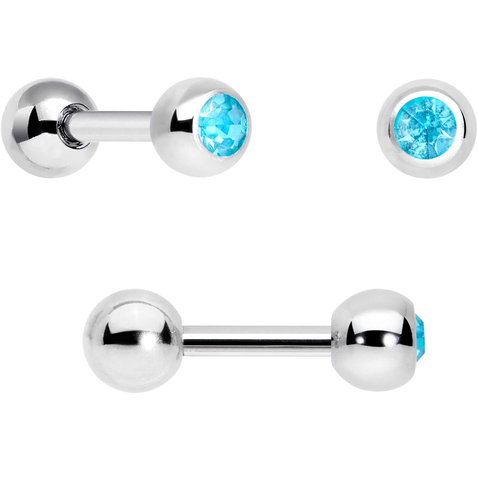 16G 1/4 Aqua Aurora Gem Flower Cartilage Tragus Earring Set of 3