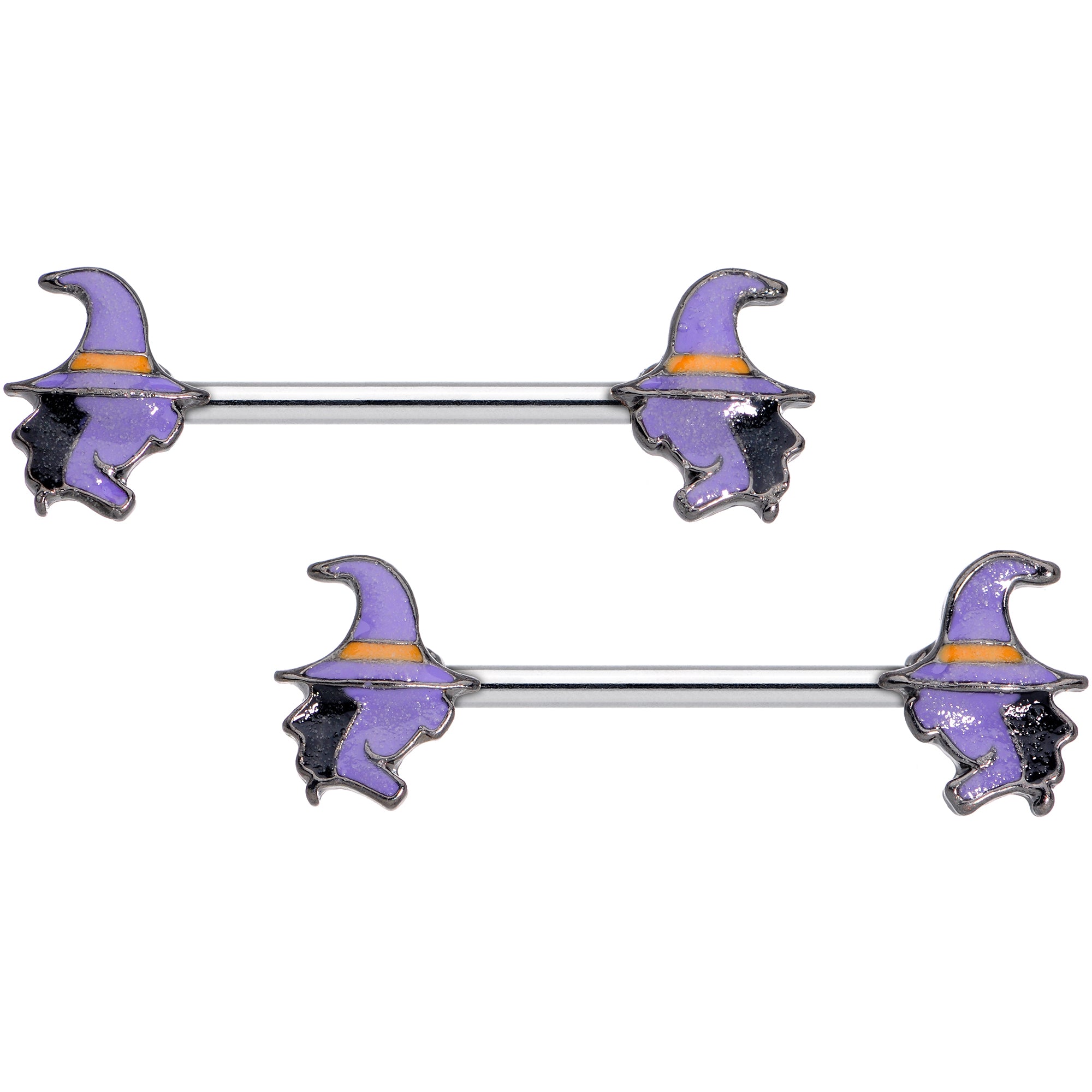 14G 5/8 Purple Witch Halloween Barbell Nipple Ring Set