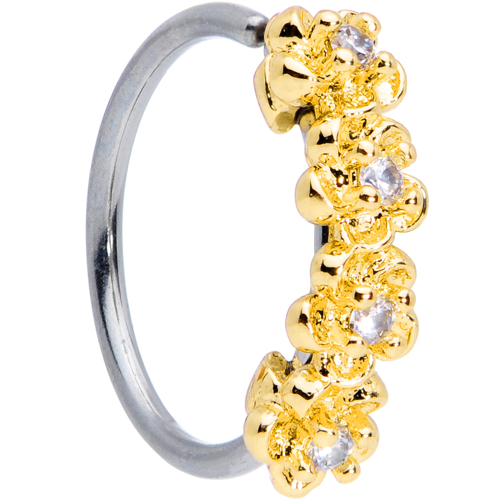 20G 5/16 Clear CZ Gem Gold Tone Flowers Nose Hoop