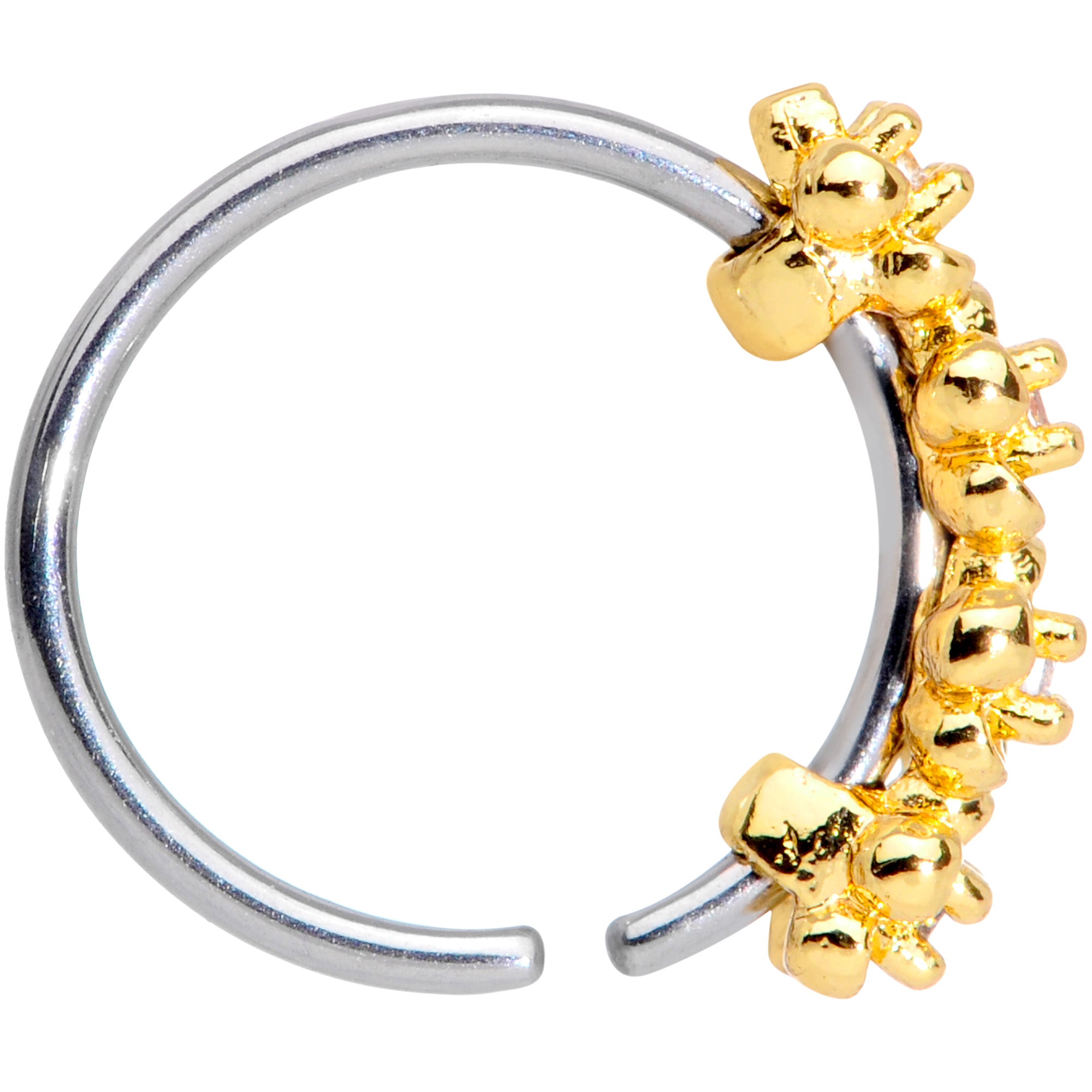 20G 5/16 Clear CZ Gem Gold Tone Flowers Nose Hoop