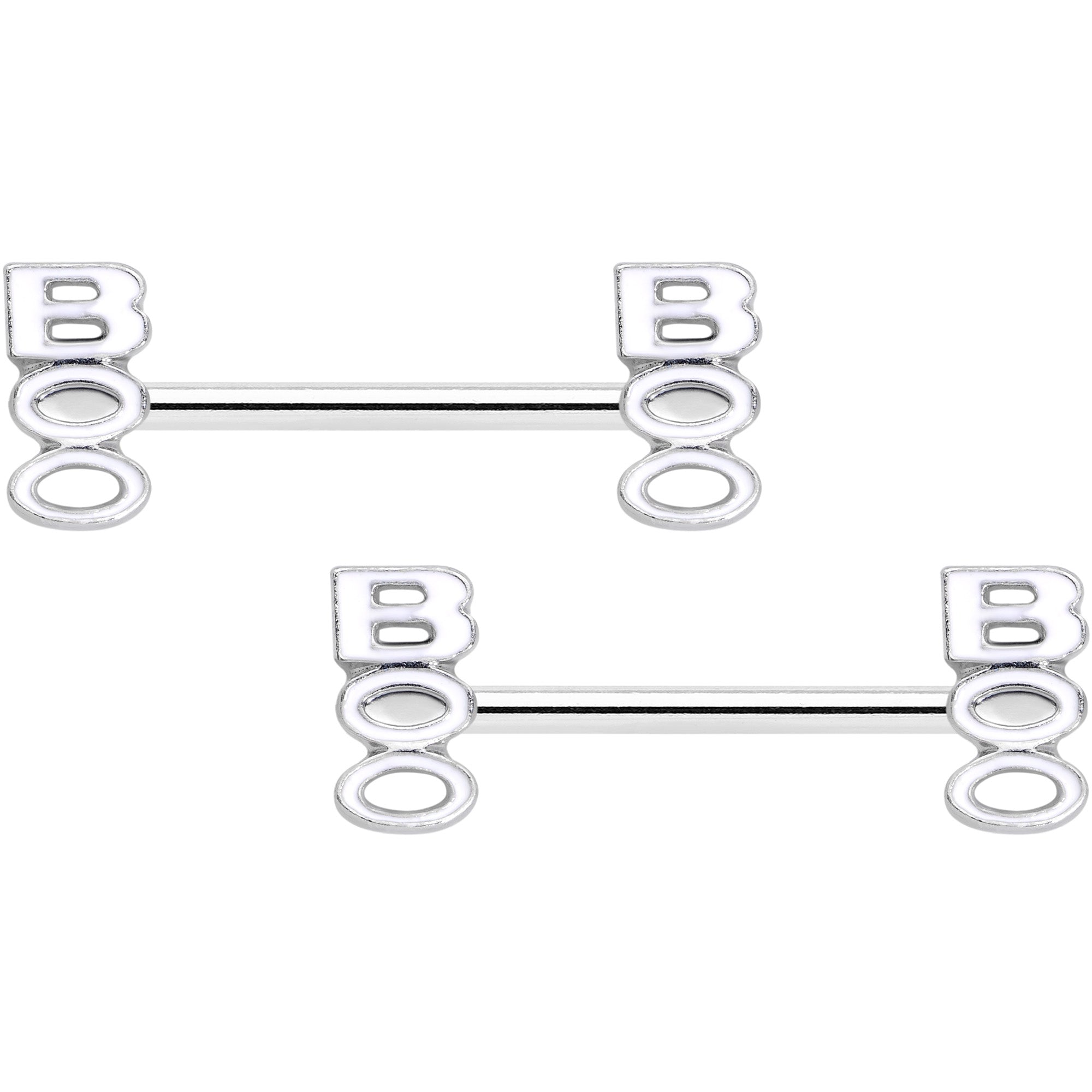 14G 9/16 White Boo Halloween Barbell Nipple Ring Set