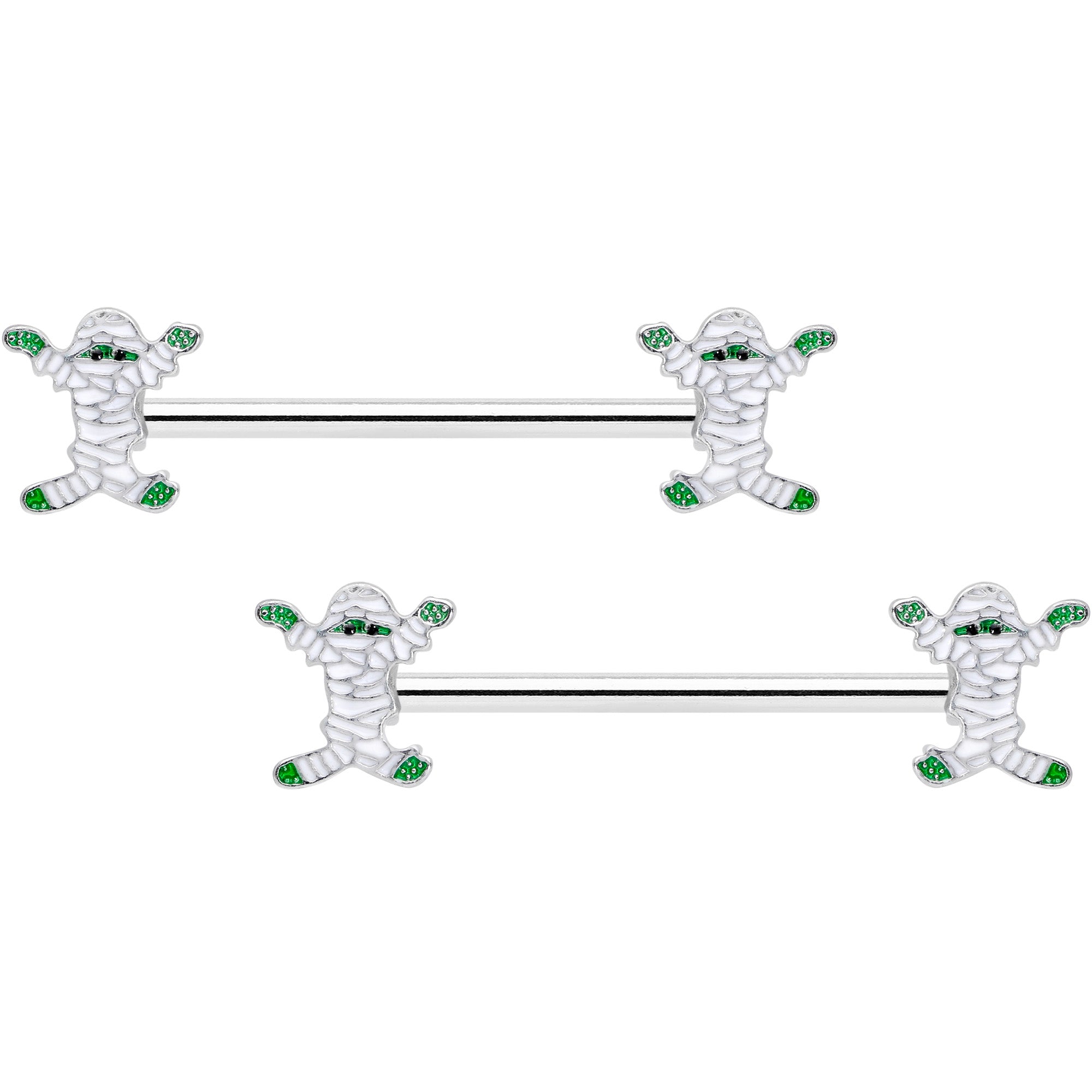 14G 5/8 Green Mummy Halloween Barbell Nipple Ring Set