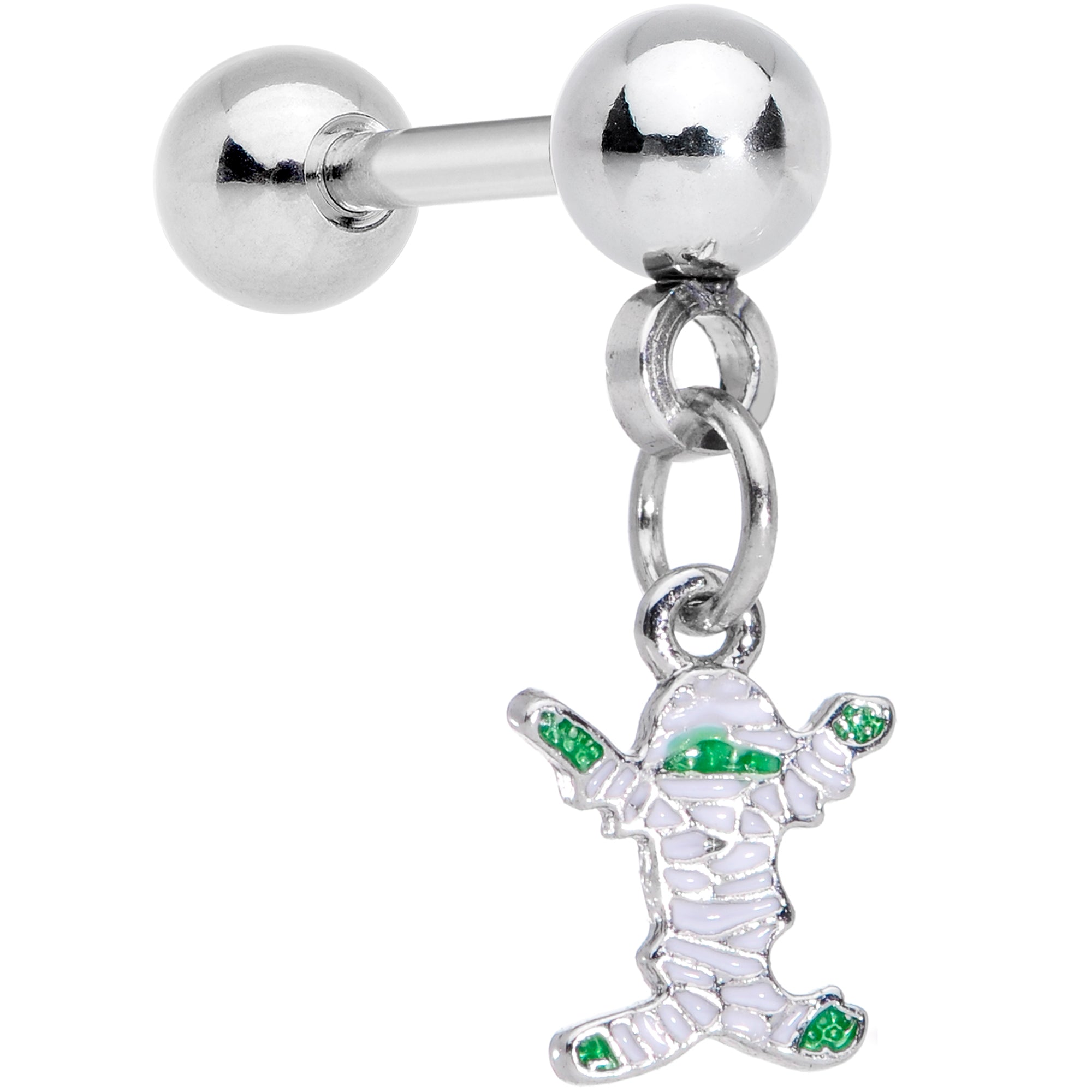 16G 1/4 Green Mummy Halloween Dangle Cartilage Earring