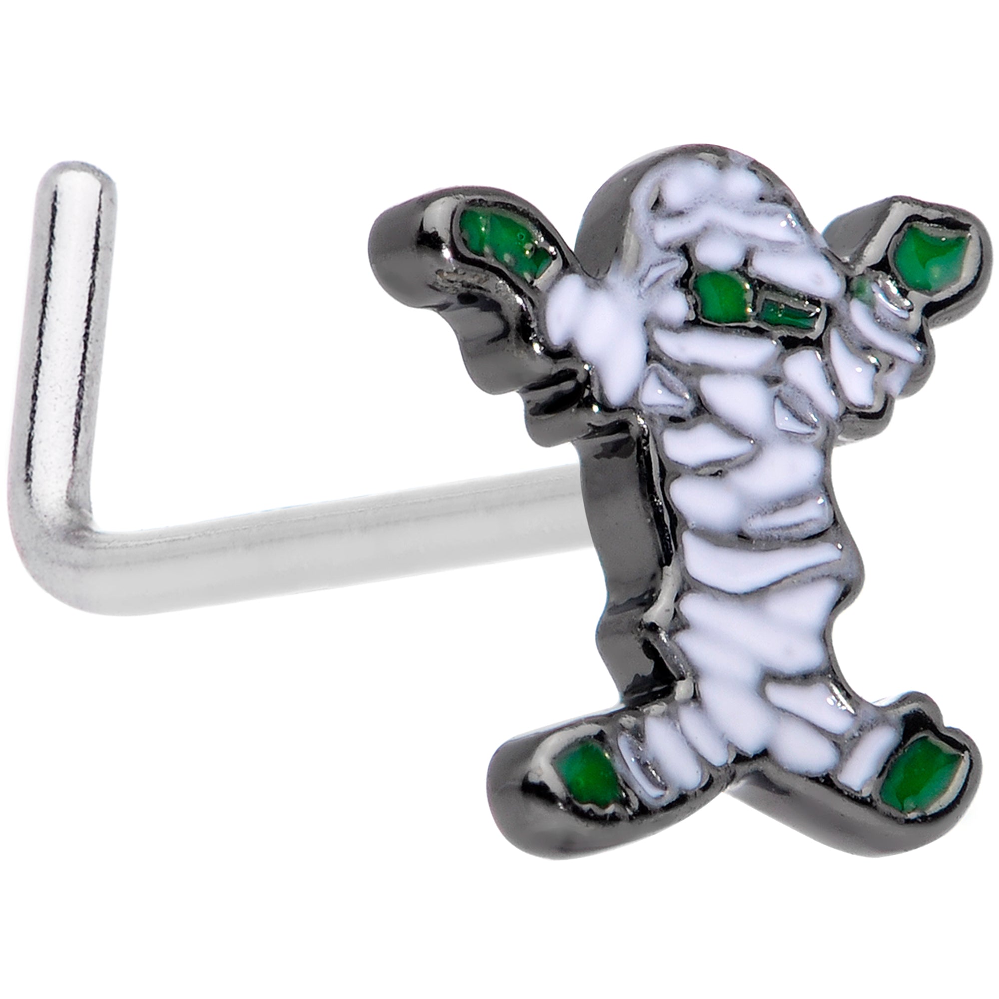 20G 7mm Black Green Mummy Halloween L Shaped Nose Ring